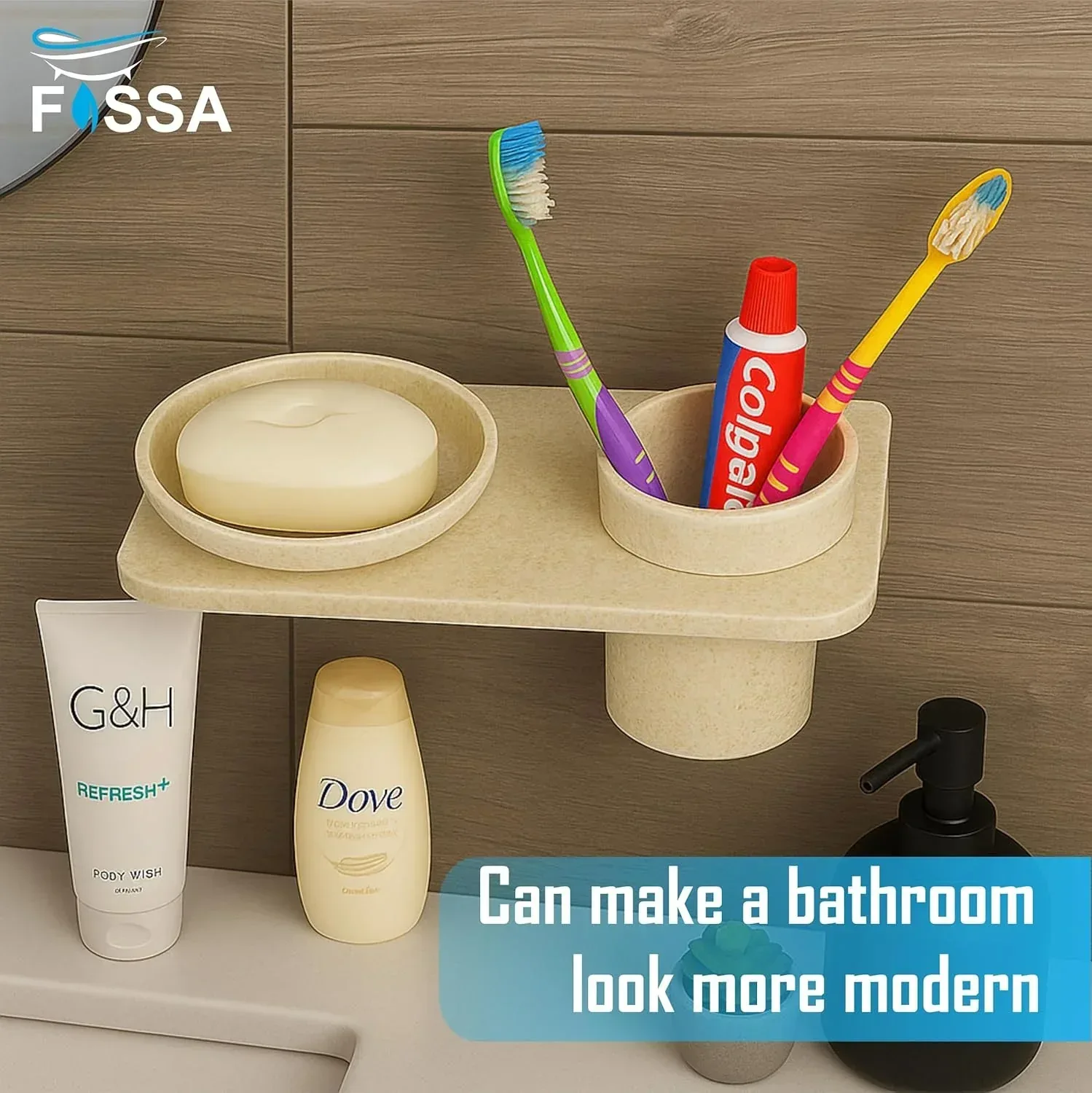 Ceramic Ivory Soap Dish with Toothbrush Holder Unbreakable Round Glossy Finish (RM-120) - Image 3