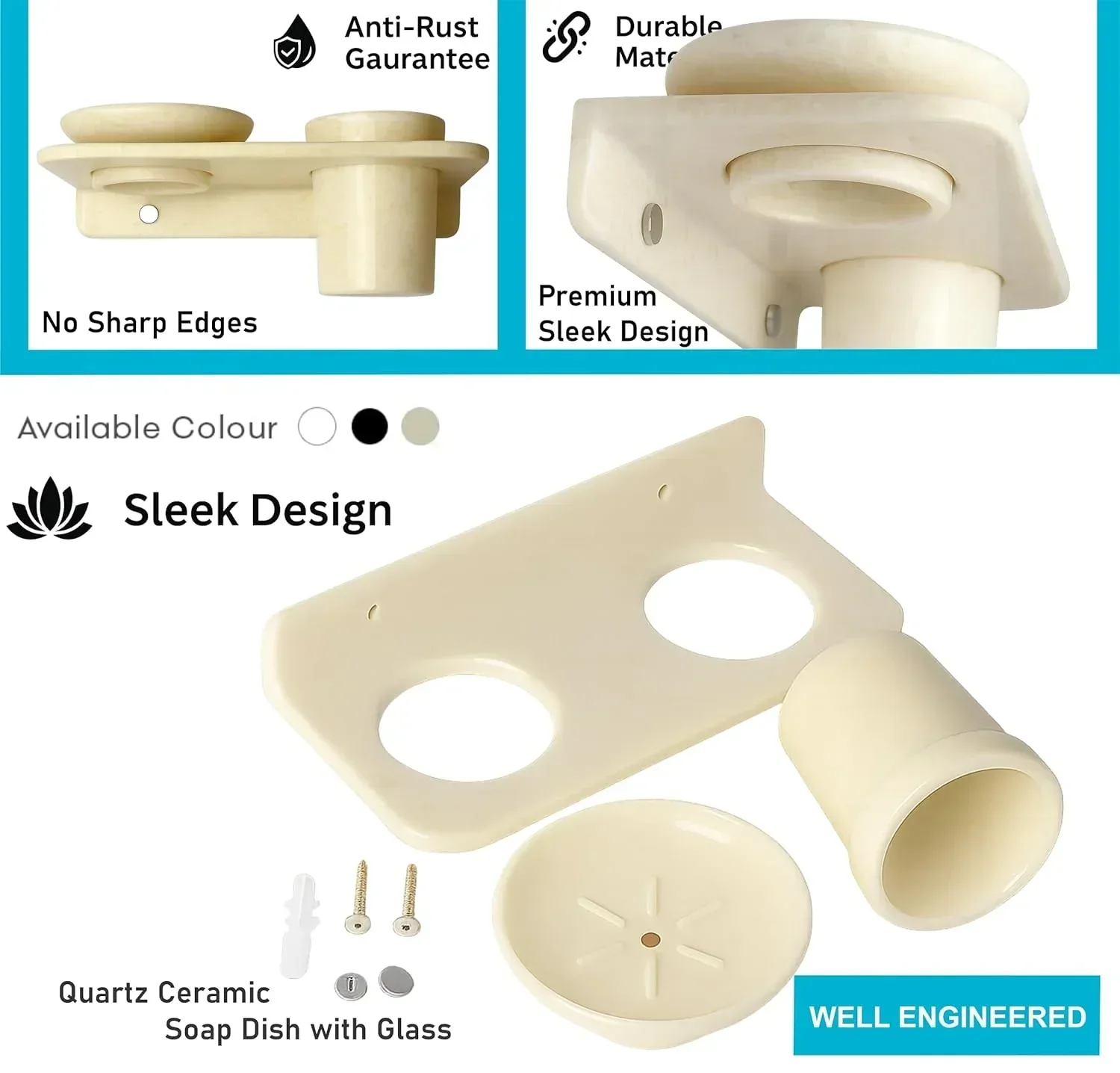 Ceramic Ivory Soap Dish with Toothbrush Holder Unbreakable Round Glossy Finish (RM-120) - Image 4