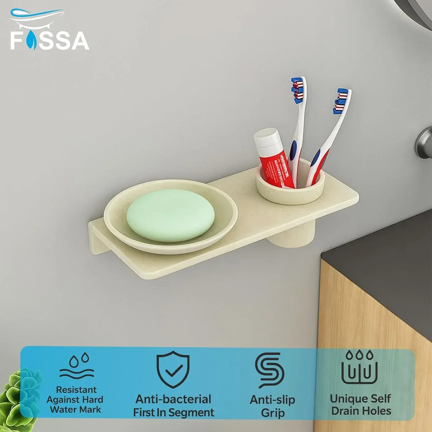 Ceramic Ivory Soap Dish with Toothbrush Holder Unbreakable Round Glossy Finish (RM-120) - Image 5