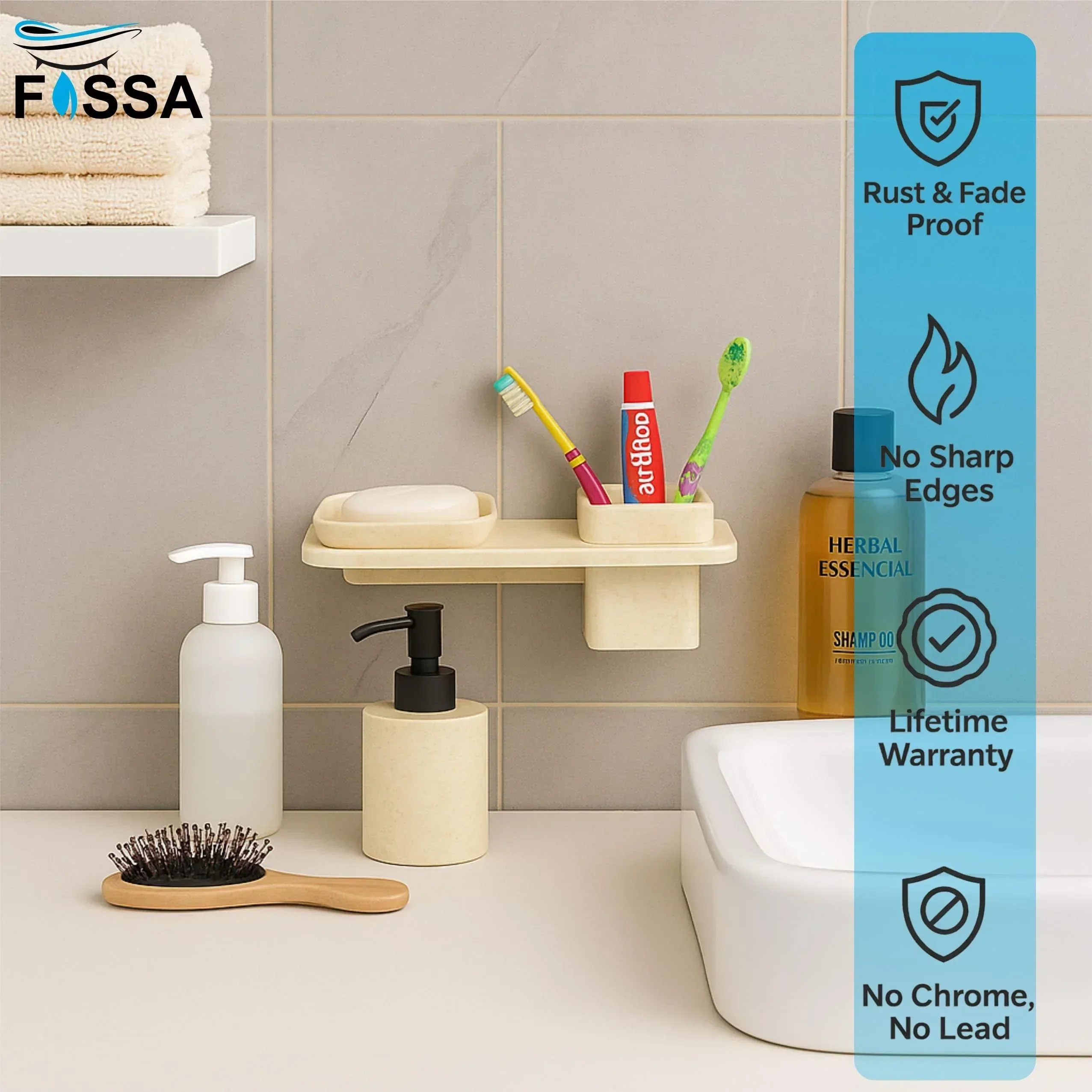 Ceramic Ivory Unbreakable Soap Dish with Toothbrush Holder Rectangular Glossy Finish (RM-114) - Image 2