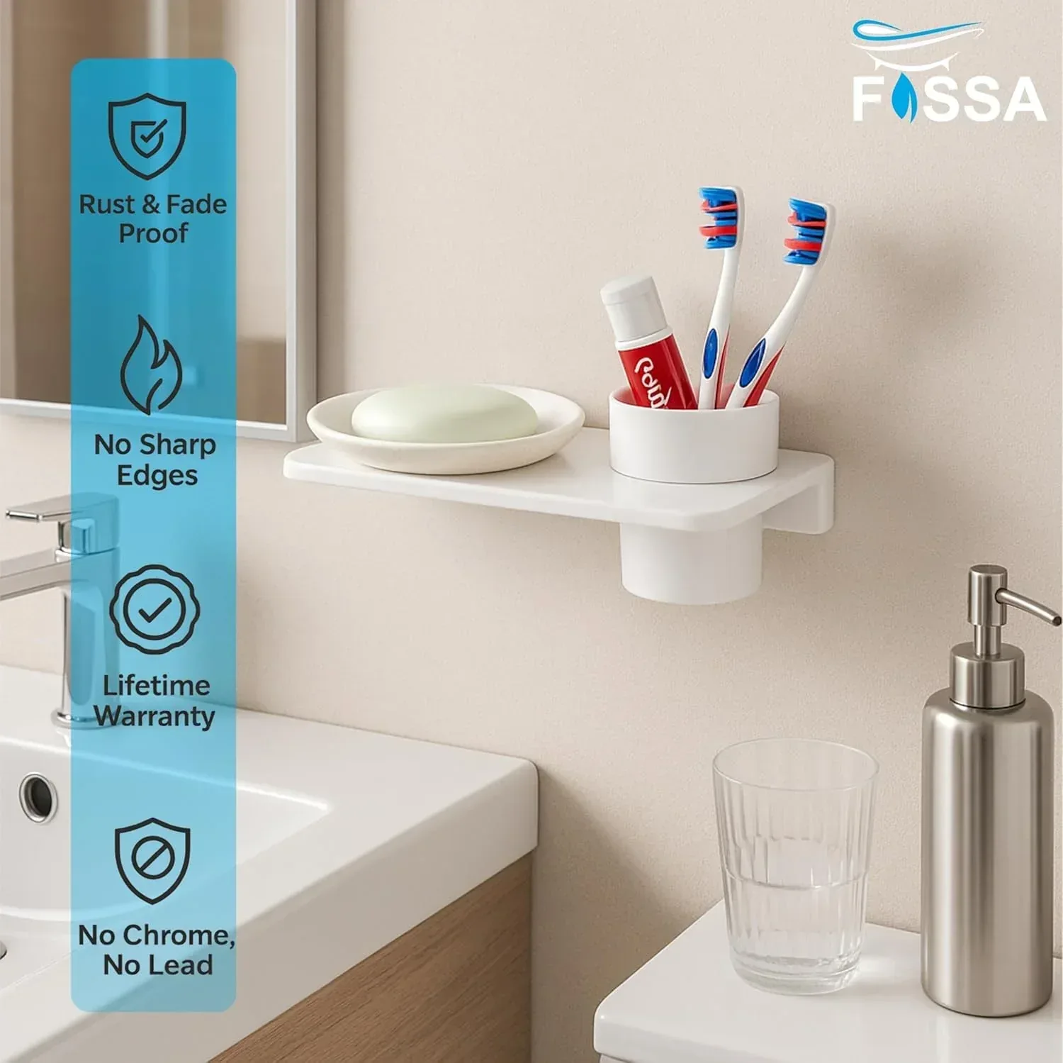 Ceramic White Soap Dish with Toothbrush Holder Unbreakable Round Glossy Finish (RW-120) - Image 3