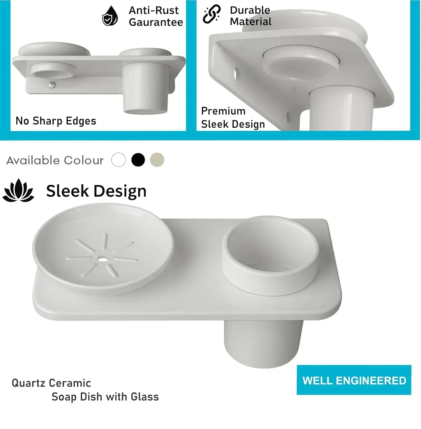 Ceramic White Soap Dish with Toothbrush Holder Unbreakable Round Glossy Finish (RW-120) - Image 4