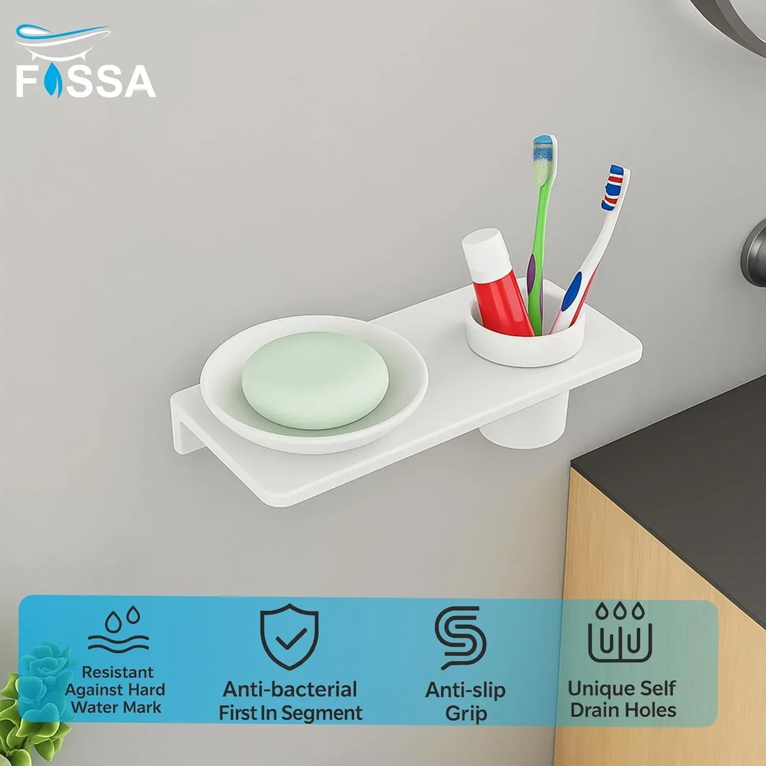 Ceramic White Soap Dish with Toothbrush Holder Unbreakable Round Glossy Finish (RW-120) - Image 5