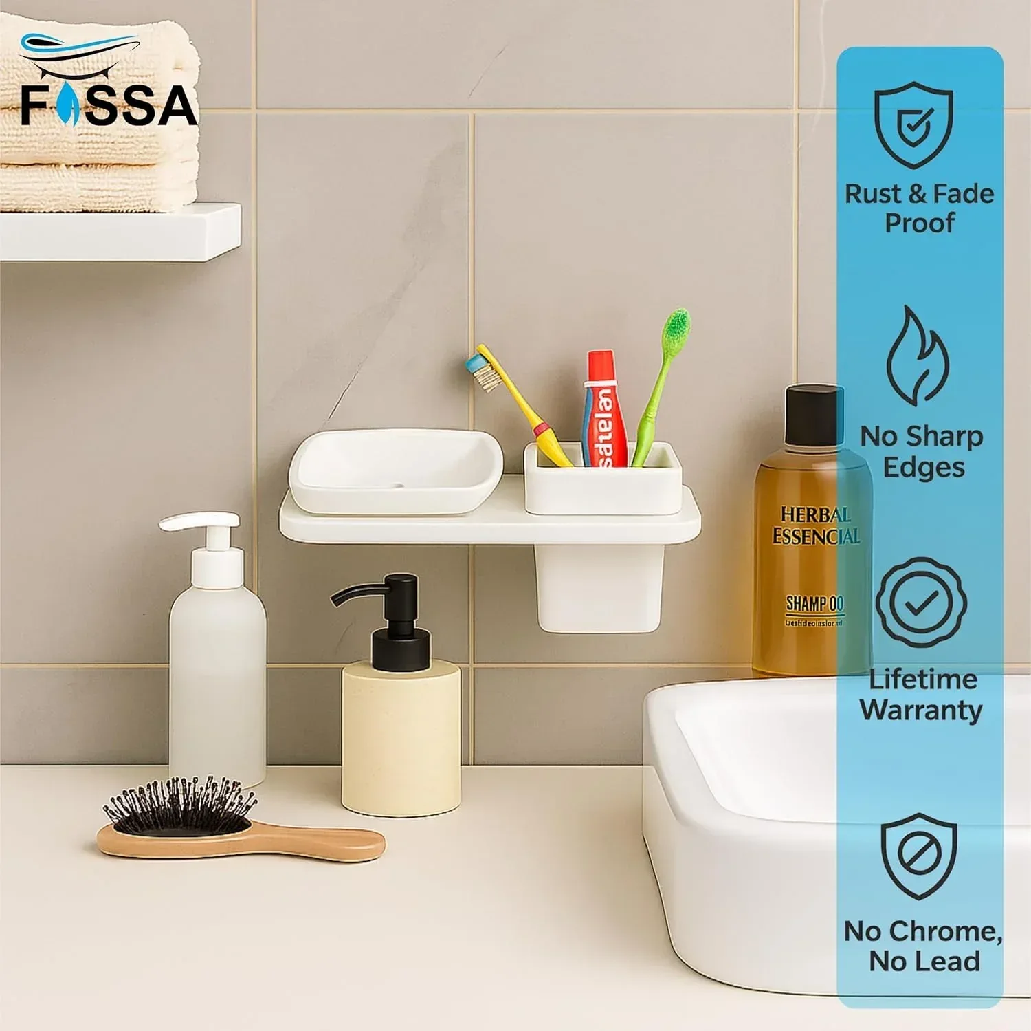 Ceramic White Unbreakable Soap Dish with Toothbrush Holder Rectangular Glossy Finish (RW-114) - Image 3