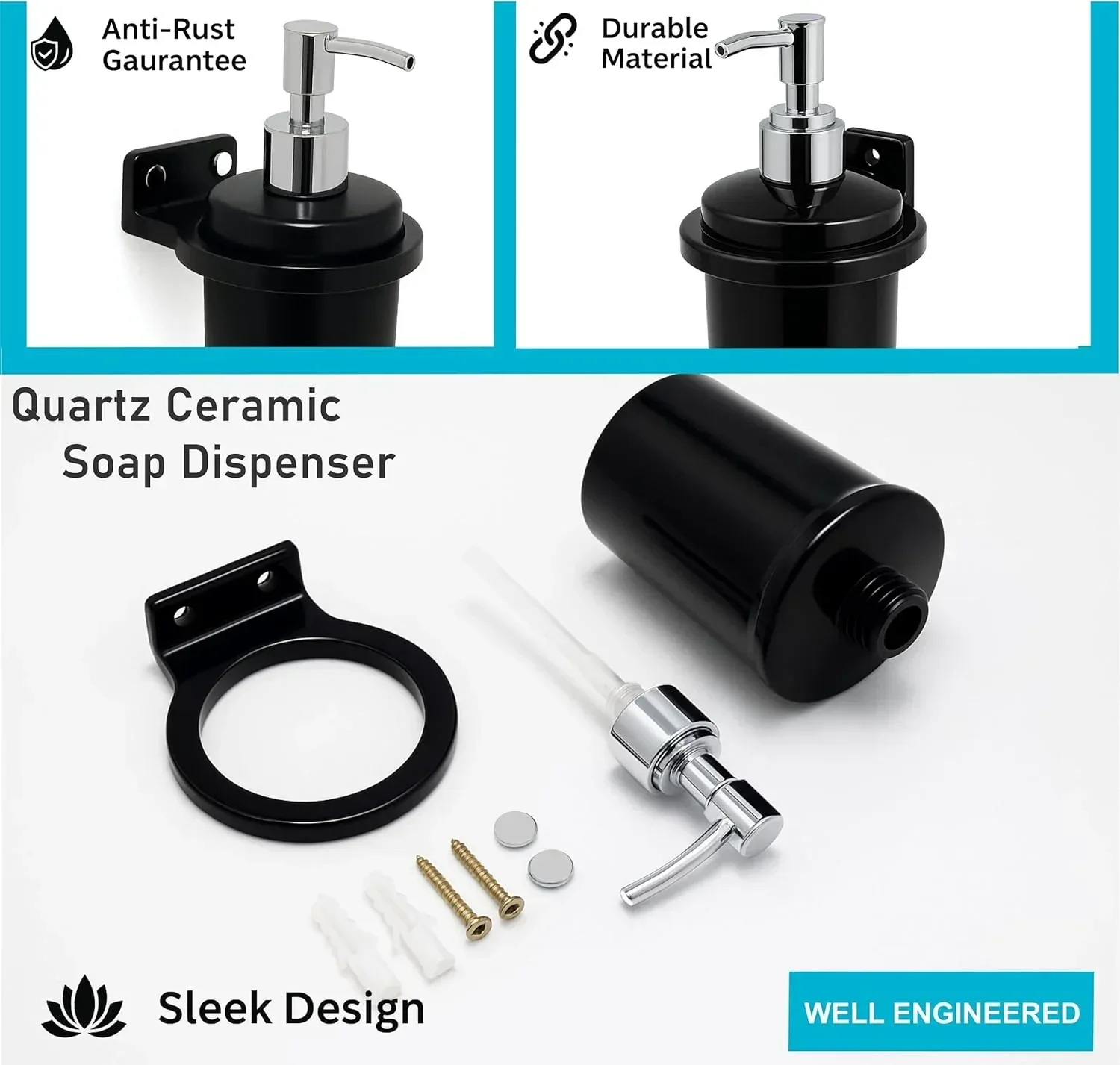 Ceramic Black Soap Dispenser Unbreakable Glossy Finish (RB-124) - Image 4