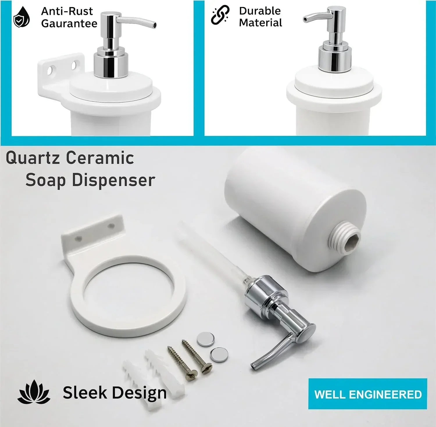 Ceramic White Soap Dispenser Unbreakable Glosssy Finish (RW-124) - Image 3