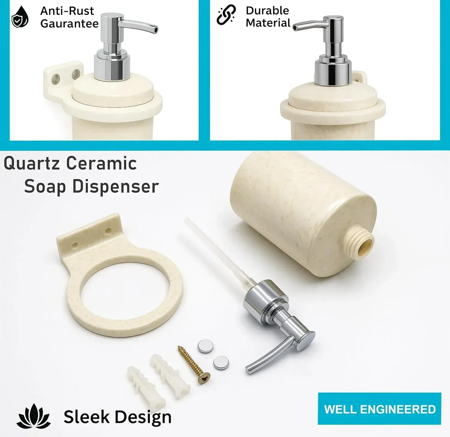 Ceramic Ivory Soap Dispenser Unbreakable Glossy Finish (RM-124) - Image 3