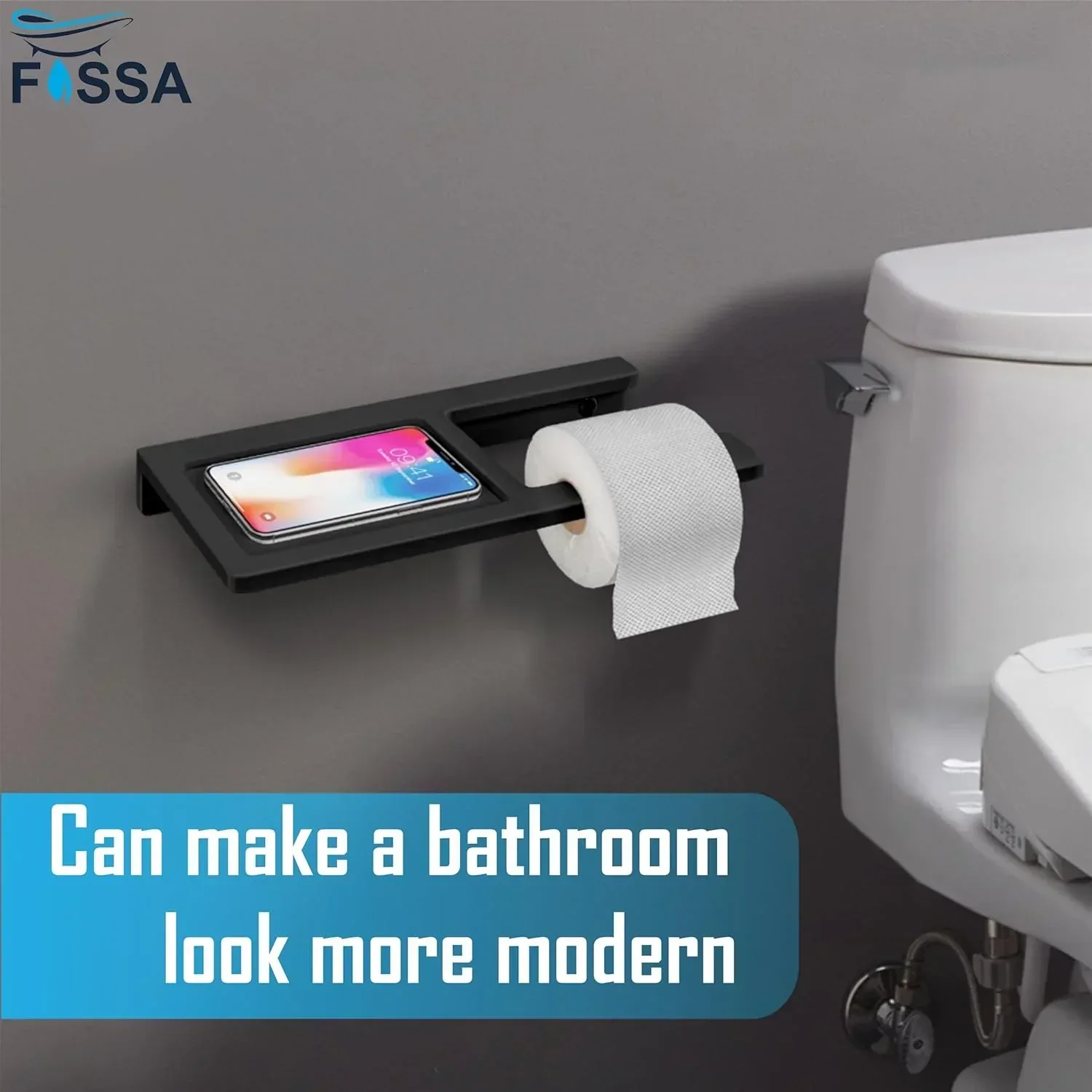 Ceramic Black Toilet Paper Holder with Mobile Stand (RB-125) - Image 5