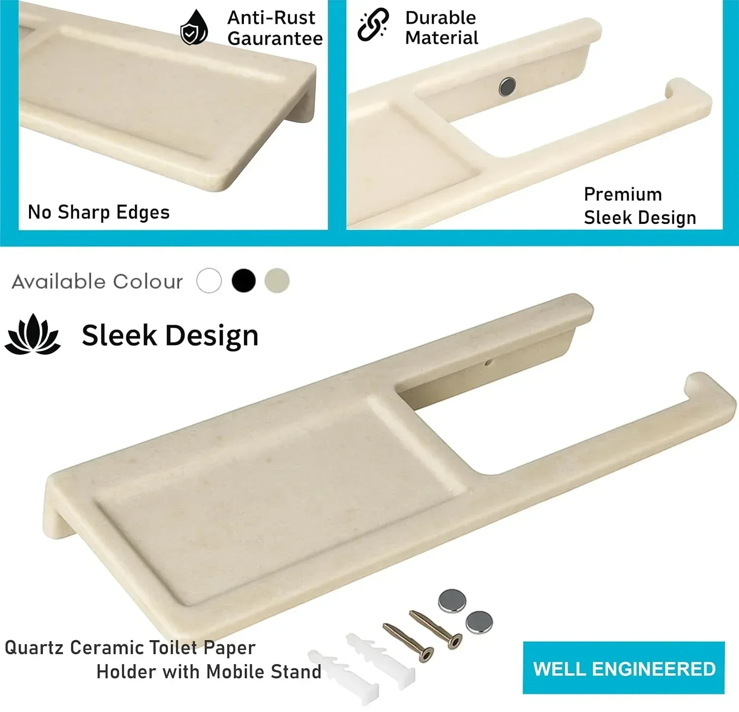 Ceramic Ivory Toilet Paper Holder with Mobile Stand (RM-125) - Image 4