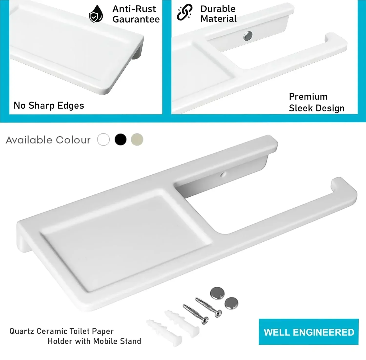 Ceramic White Toilet Paper Holder with Mobile Stand (RW-125) - Image 2