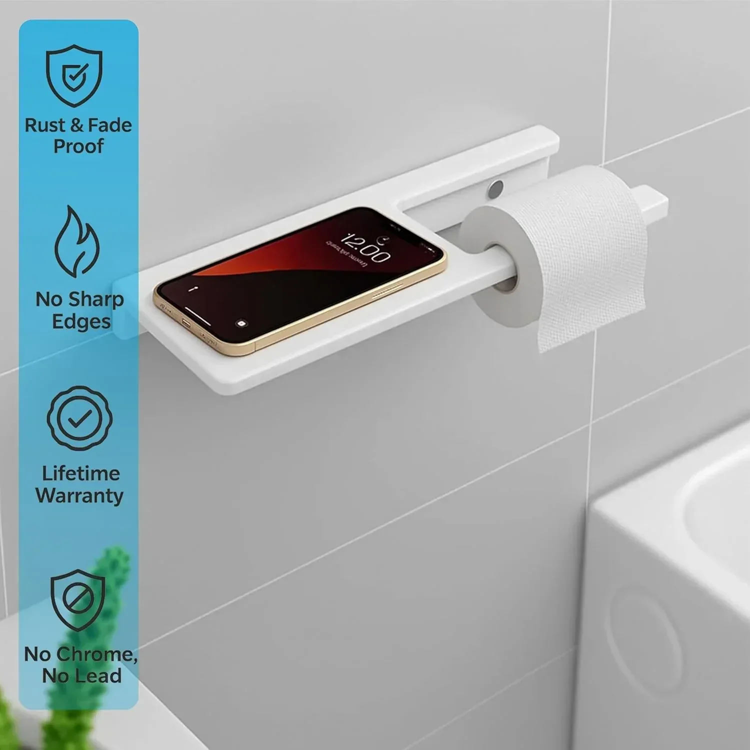 Ceramic White Toilet Paper Holder with Mobile Stand (RW-125) - Image 5