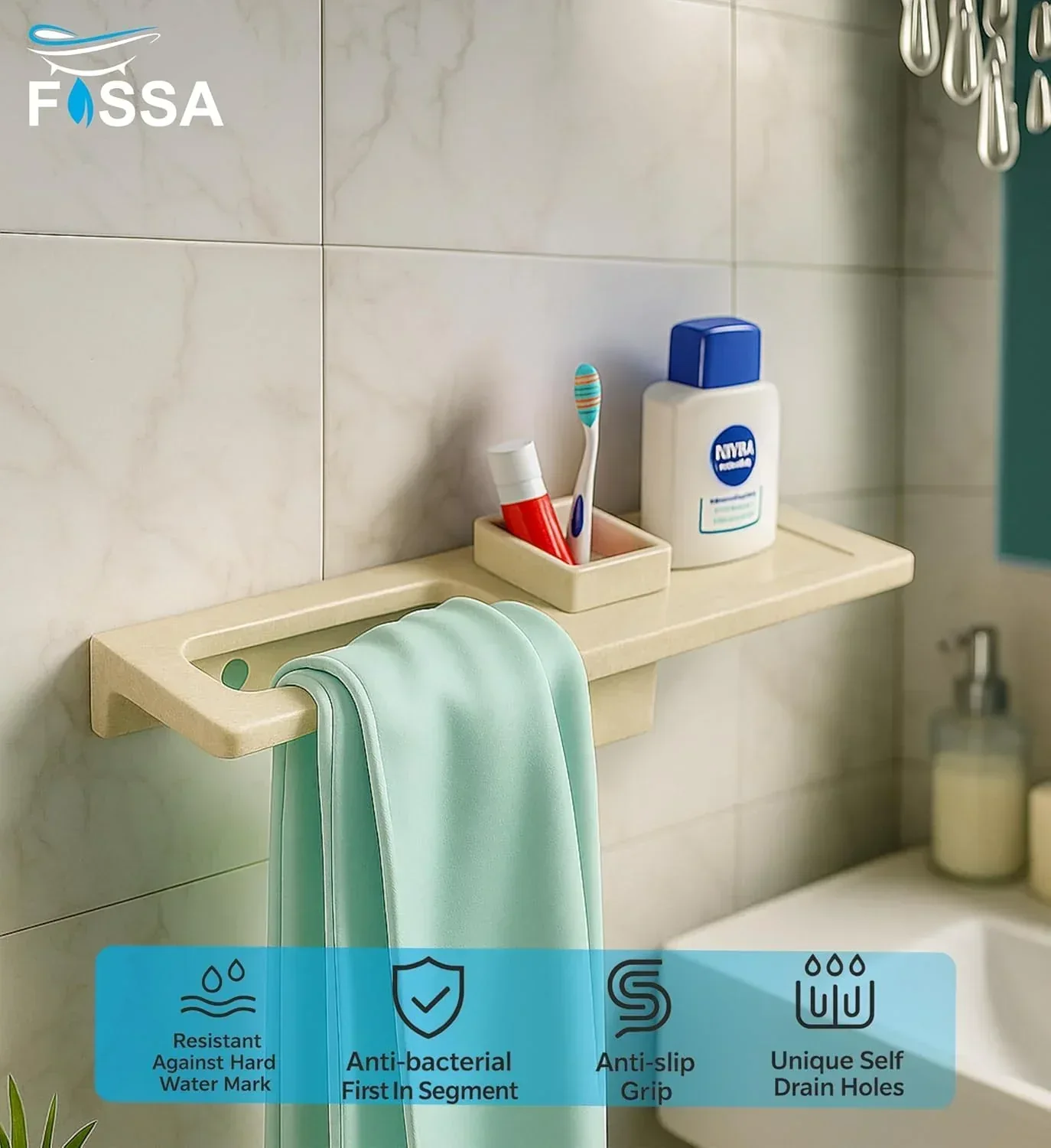 Ceramic Towel Ring & Brush Holder Glossy Ivory (RM-128) - Image 3