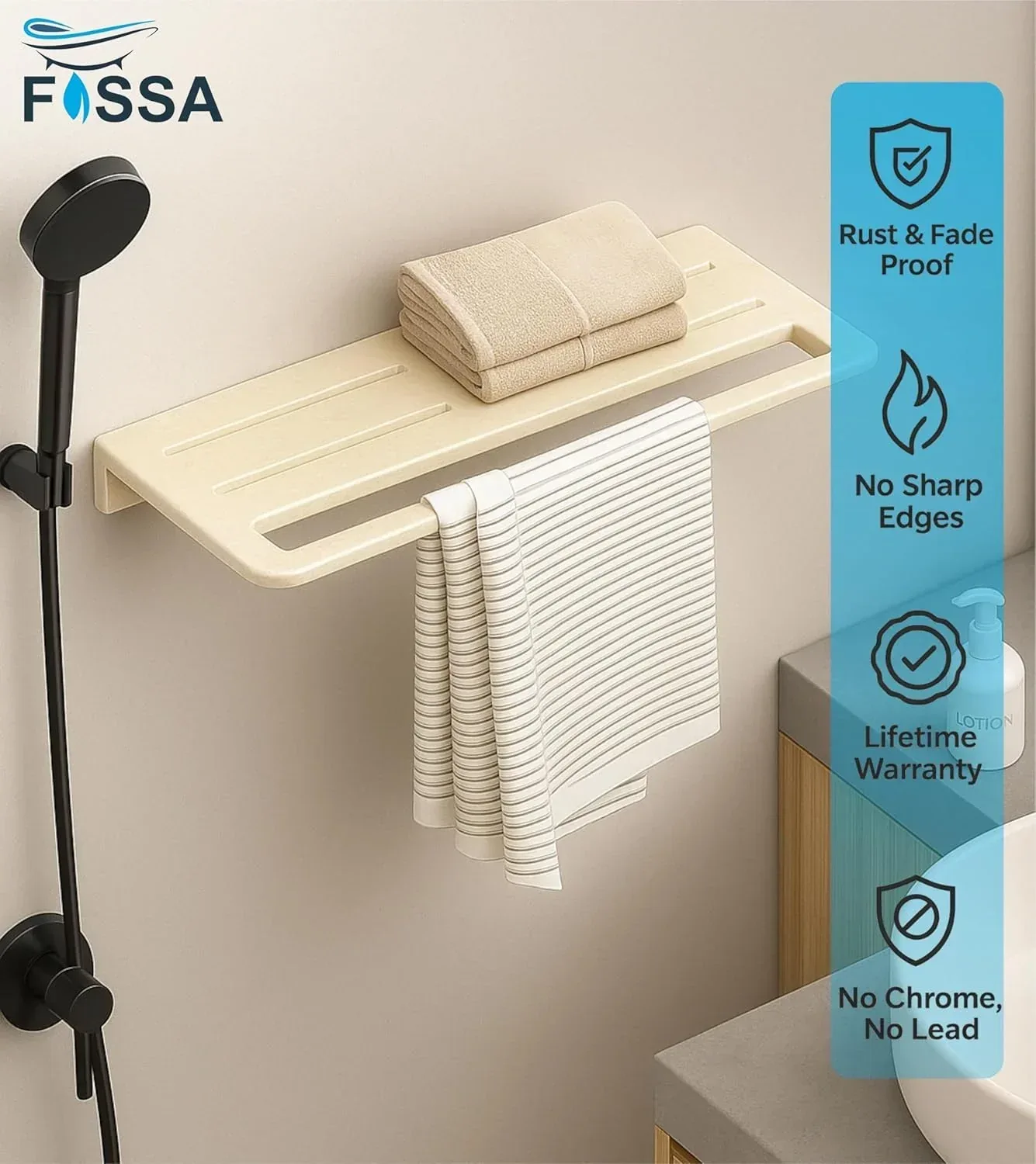 Ceramic Wall Mounted Towel Shelf Ivory Quartz (RM-127) - Image 3