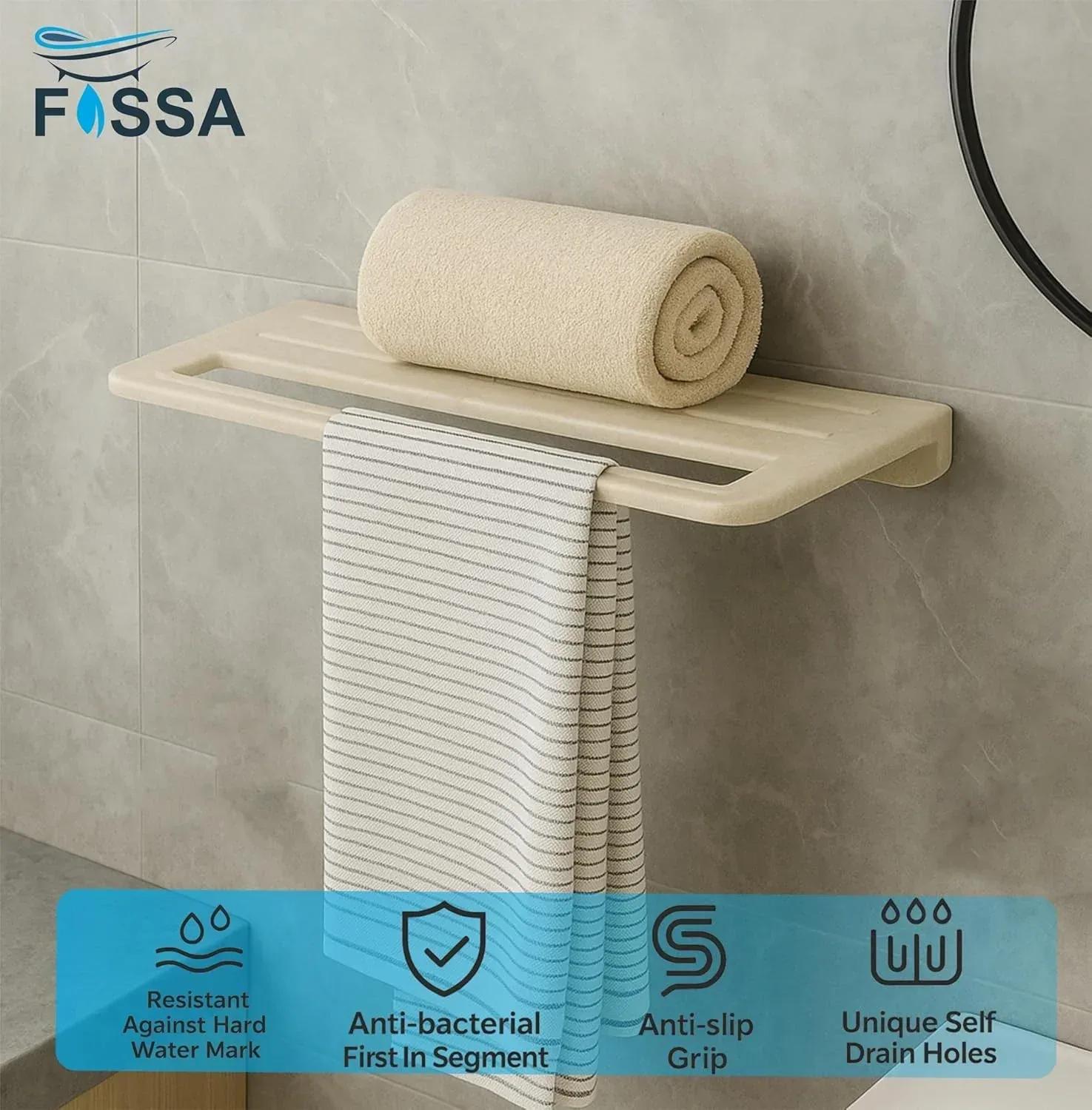 Ceramic Wall Mounted Towel Shelf Ivory Quartz (RM-127) - Image 5