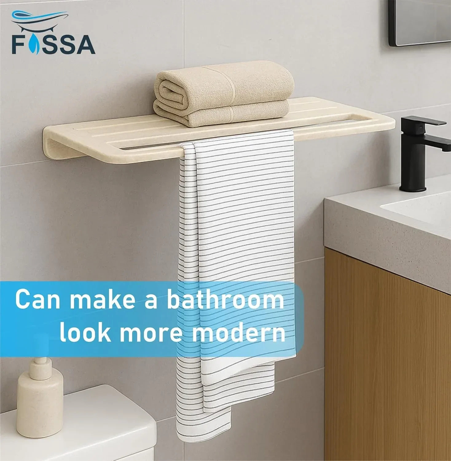 Ceramic Wall Mounted Towel Shelf Ivory Quartz (RM-127) - Image 6