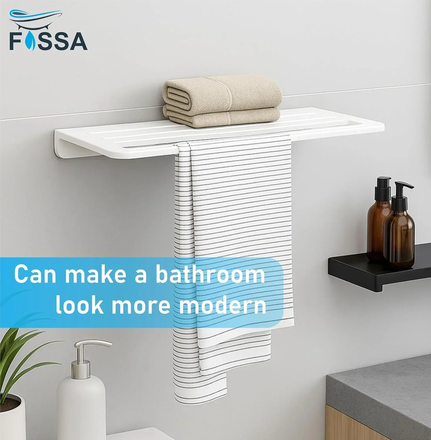 Ceramic Wall Mounted Towel Shelf White Quartz (RW-127) - Image 4