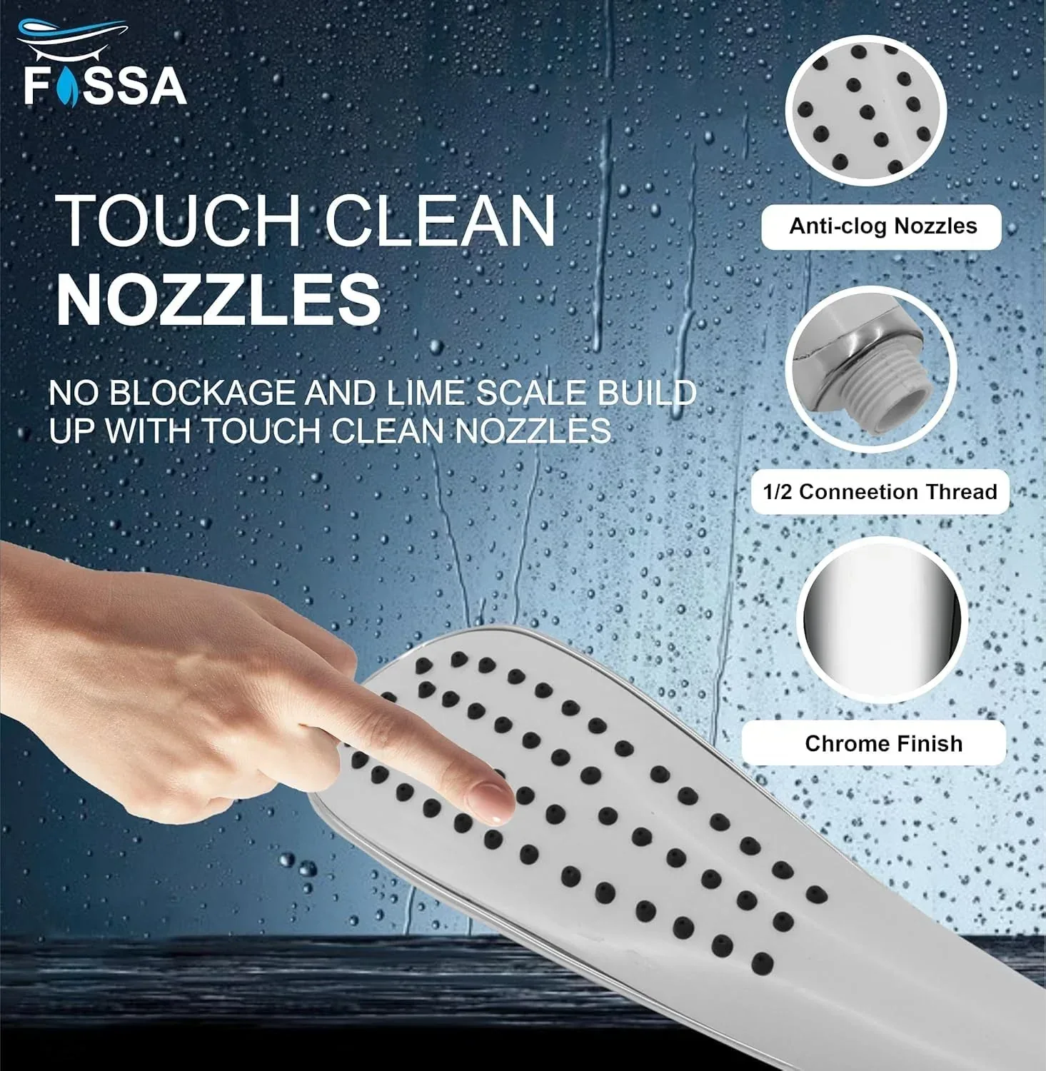 Dezire Rain Handheld Shower Head Chrome Finish Smooth Water Flow - Image 3