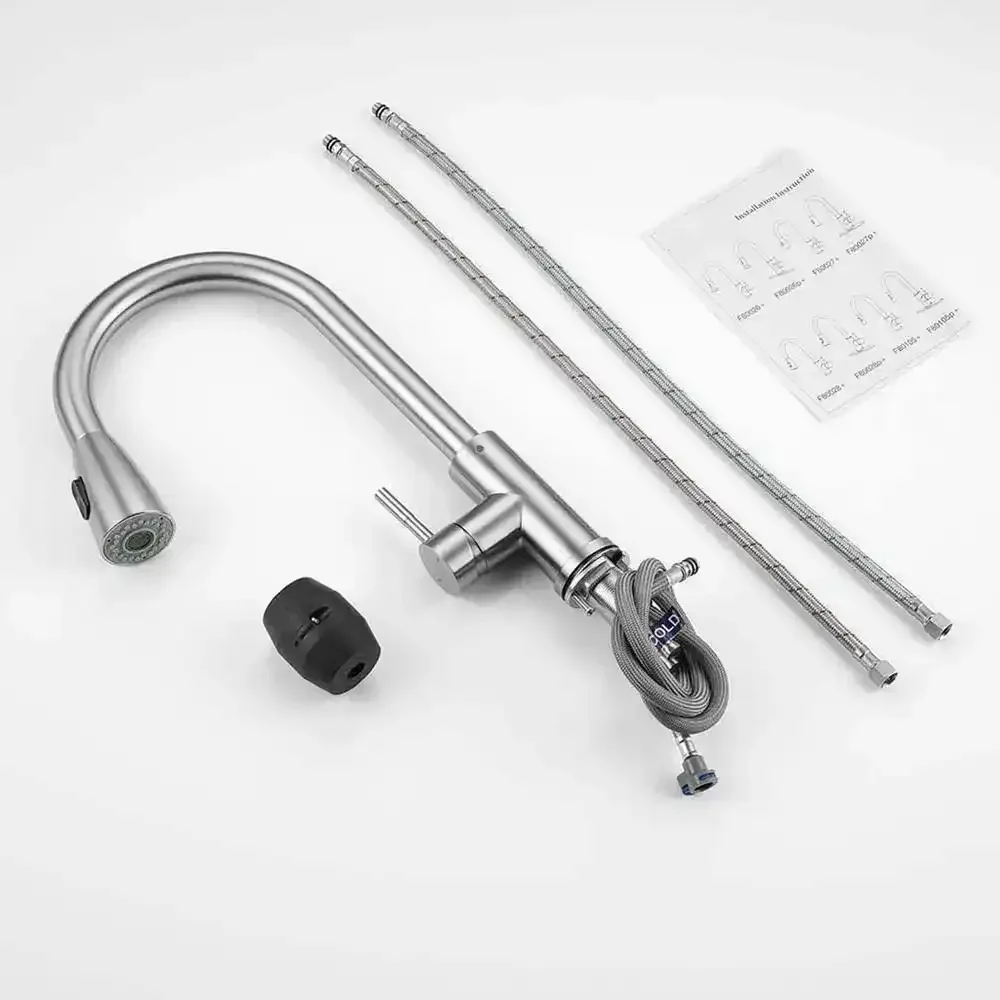 Dual-Flow Pull-Out 360° Hot & Cold Kitchen Mixer Faucet Silver Light Weight - Image 3