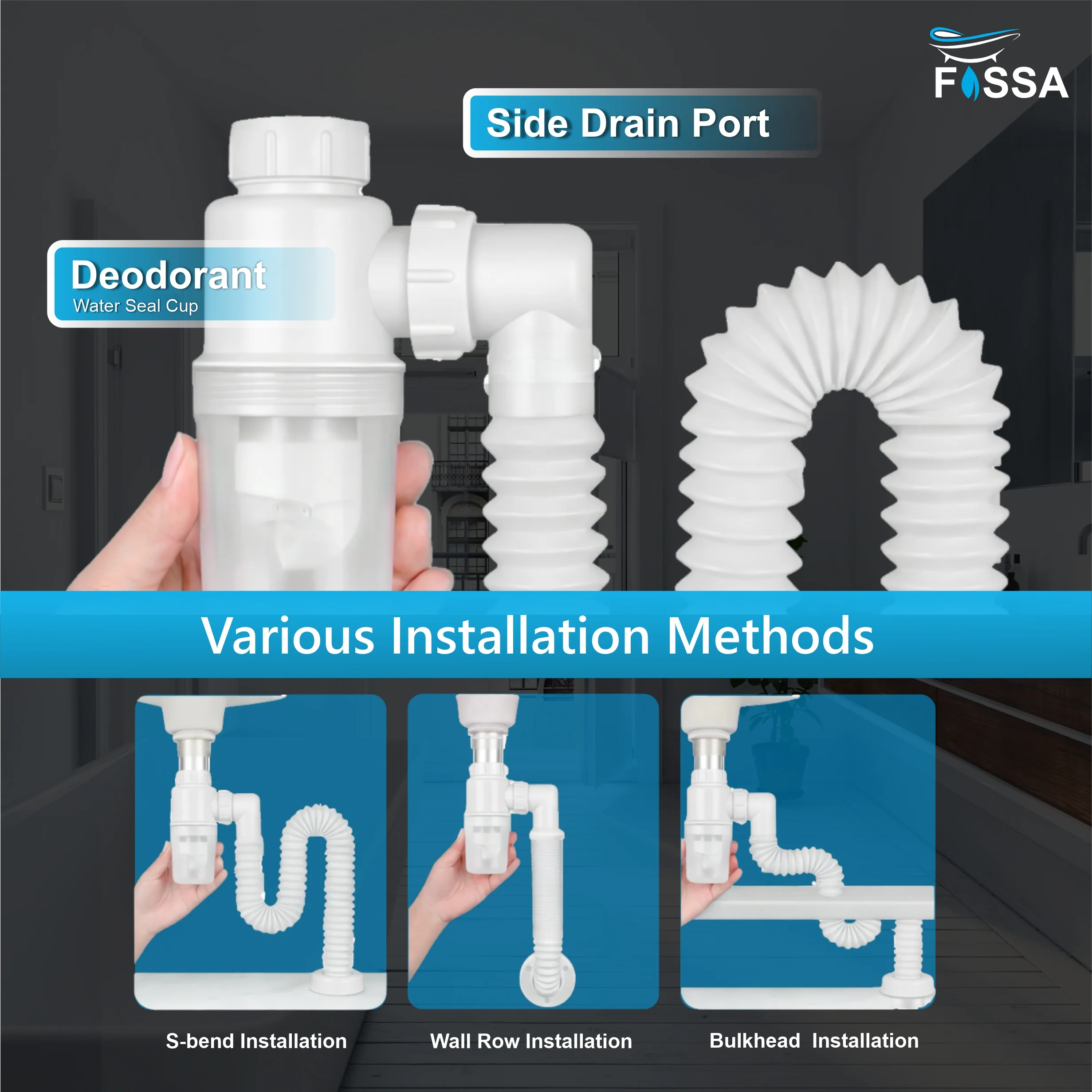 Flexible Wash basin Pipe with Cup Trap (White) - Image 6