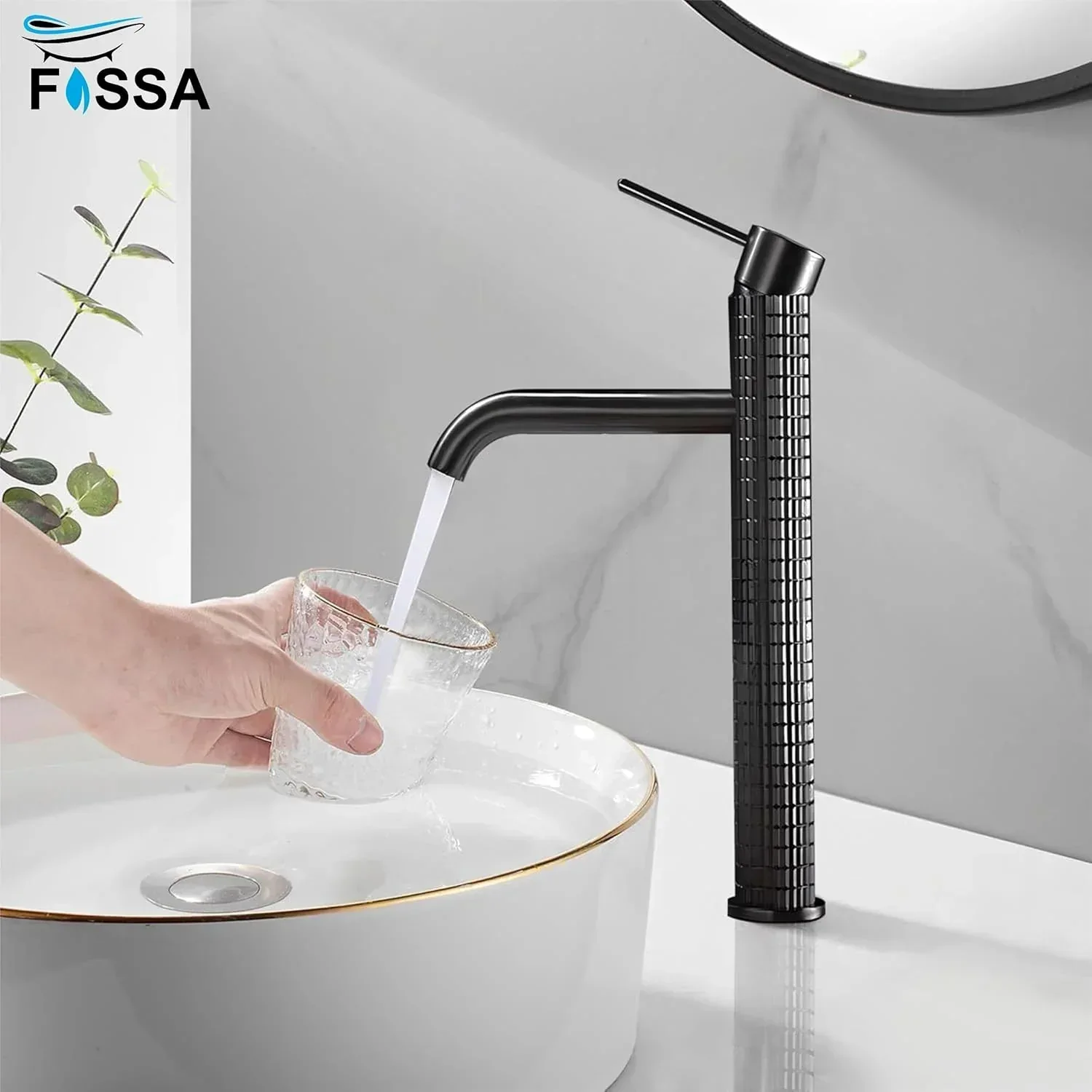 Fossa 12" Vitro Brass Wash Basin Mixer Tap Hot & Cold Black - Image 5