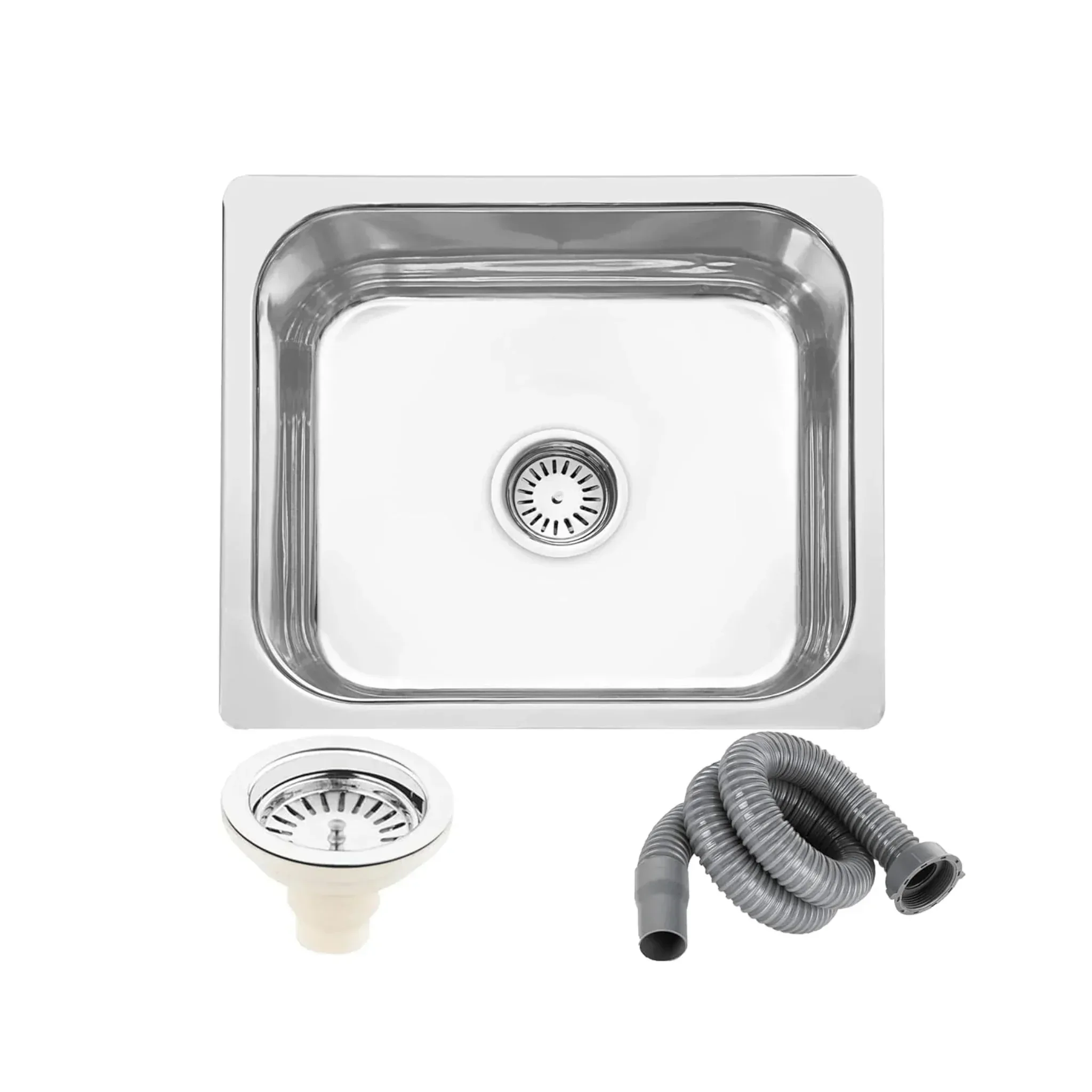 Fossa 18"X16"X09" Single Bowl Stainless Steel Kitchen Sink With SS Coupling Glossy Finish FIS-001 J