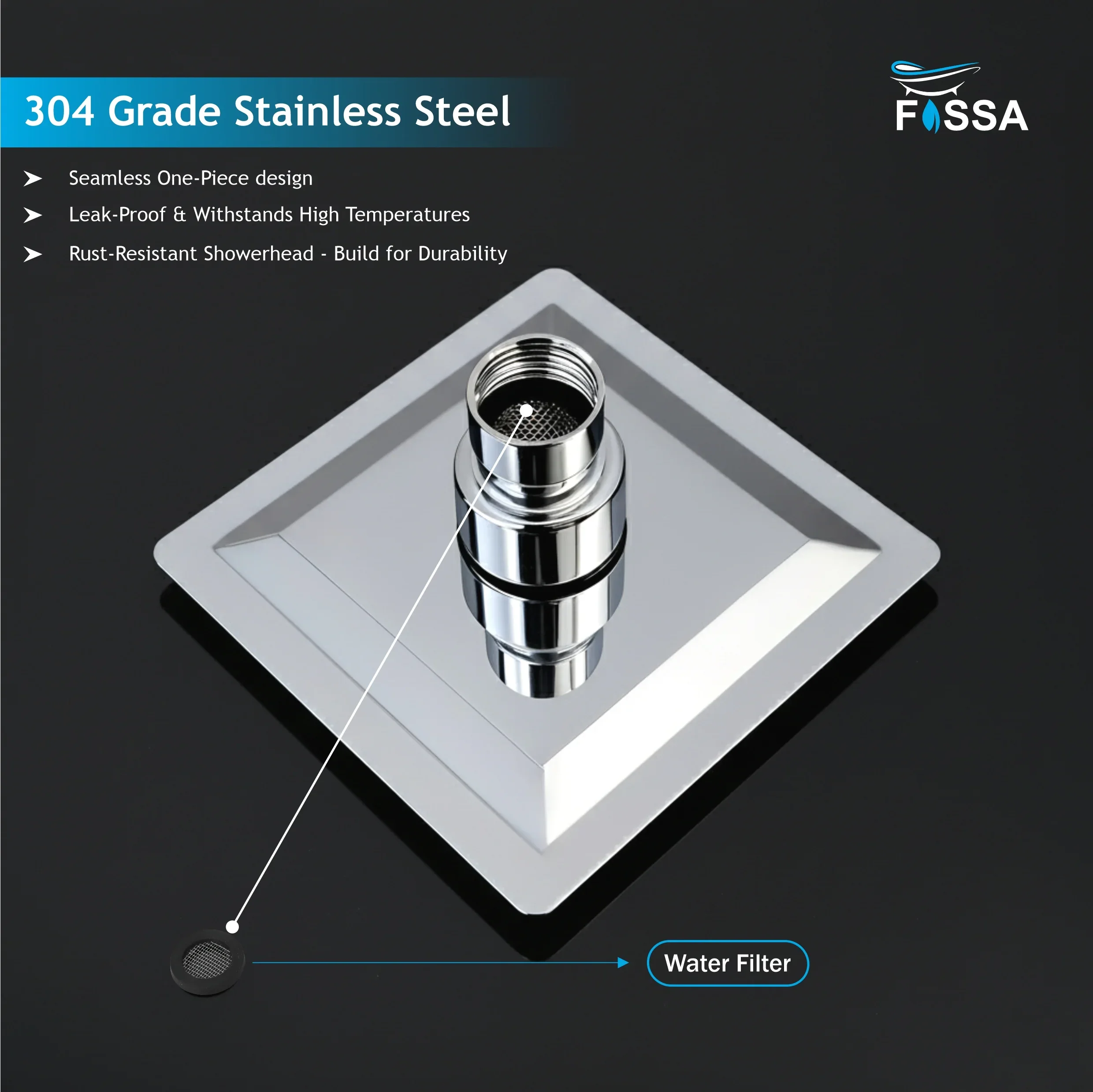 Ultra 4x4 Rain Overhead Shower Square 304 Stainless Steel - Image 5