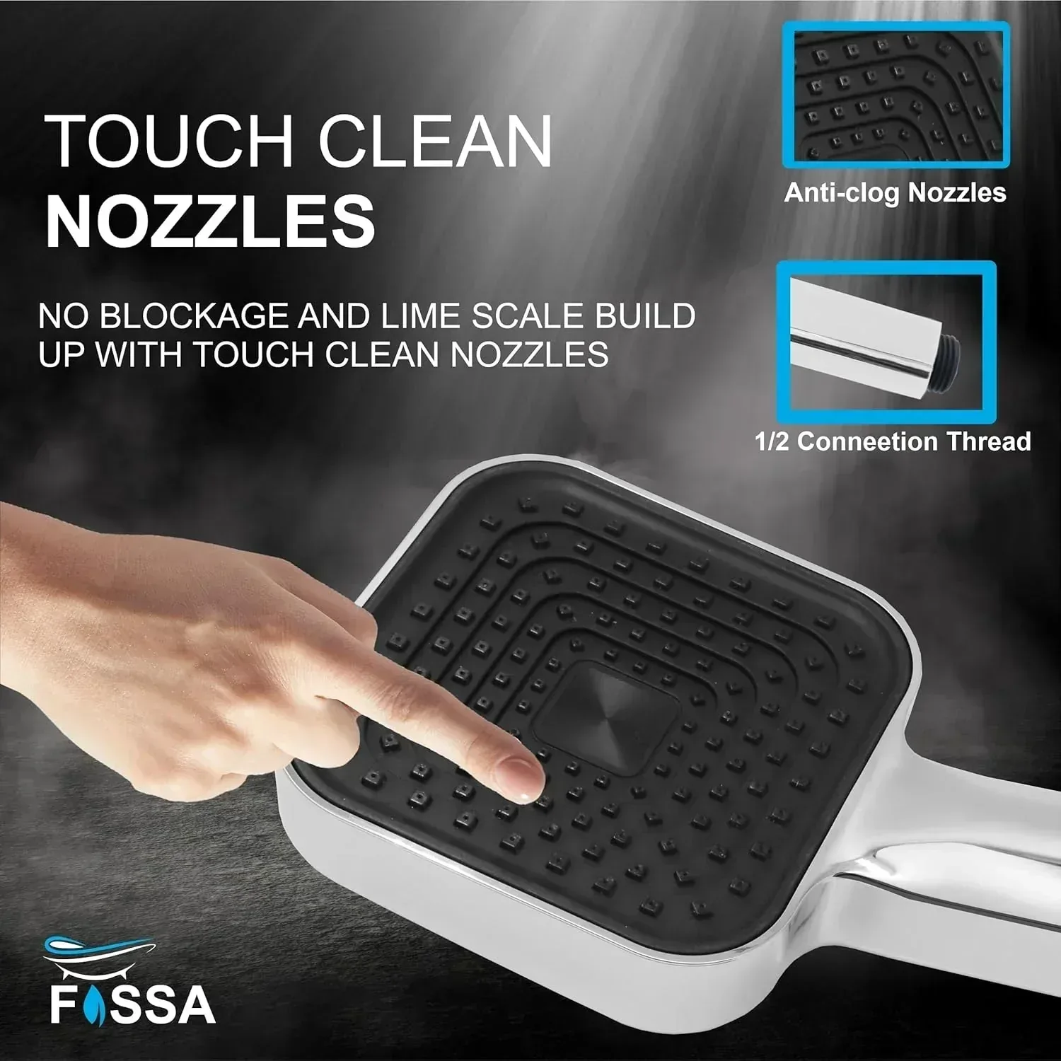 Fossa Alpha Wave Hand Shower – Handheld Shower Head with 2 Spray Modes, ABS Body, | Chrome Finish for Modern Bathrooms only hand shower - Image 3