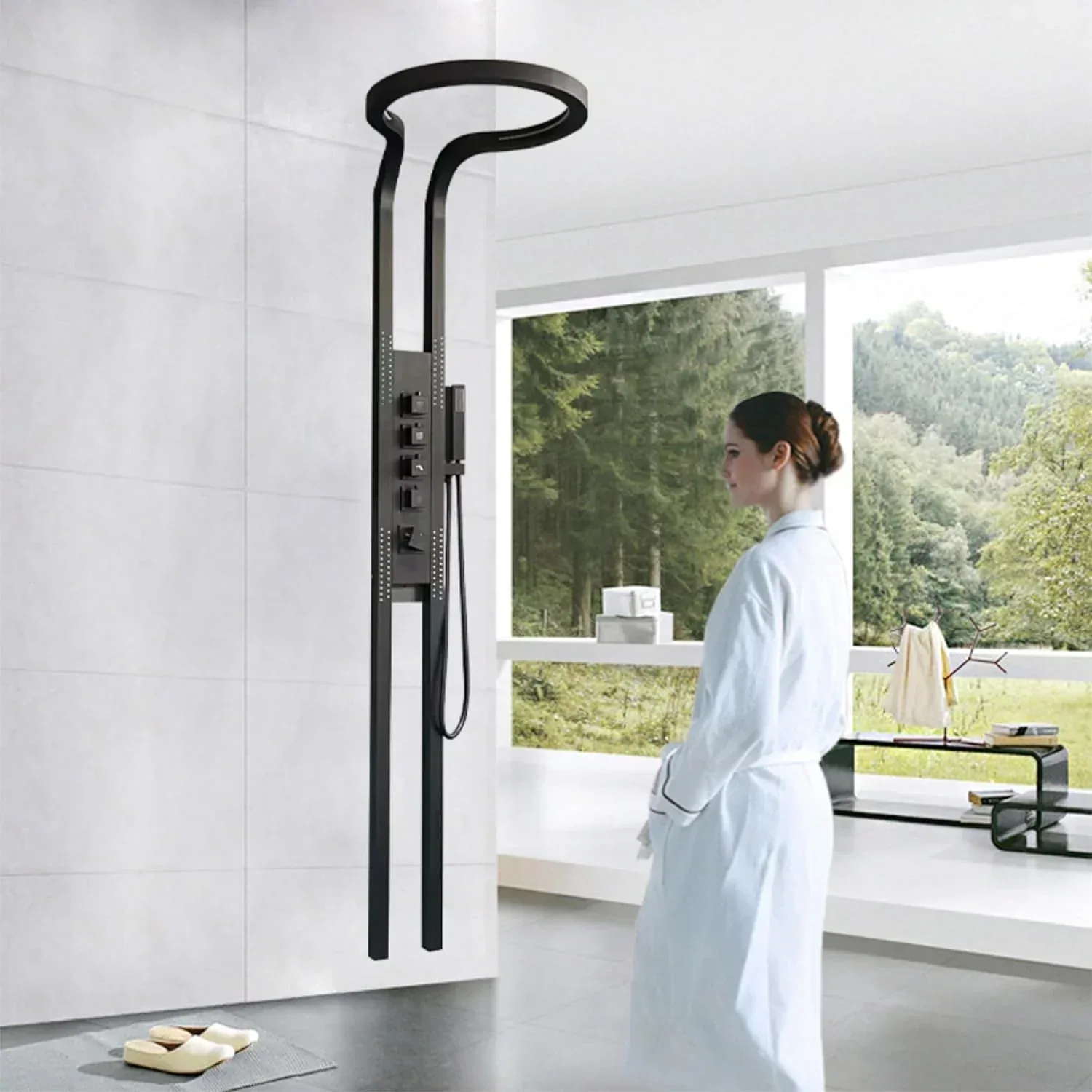 Smart Waterfall Circular Hot and Cold Shower Panel Set (Black)