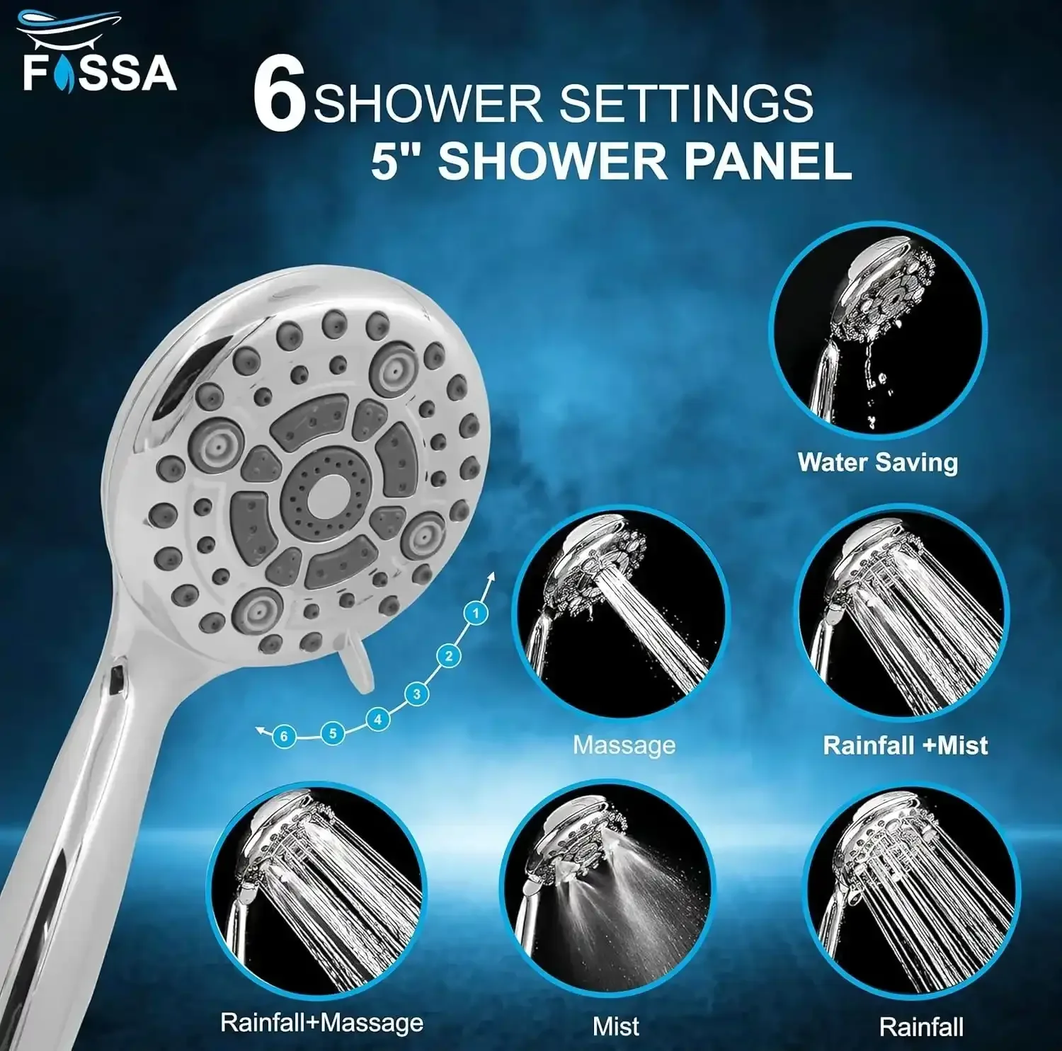 Earth Hand Shower – 6 Spray Modes High Pressure Chrome (Only Hand Shower) - Image 5