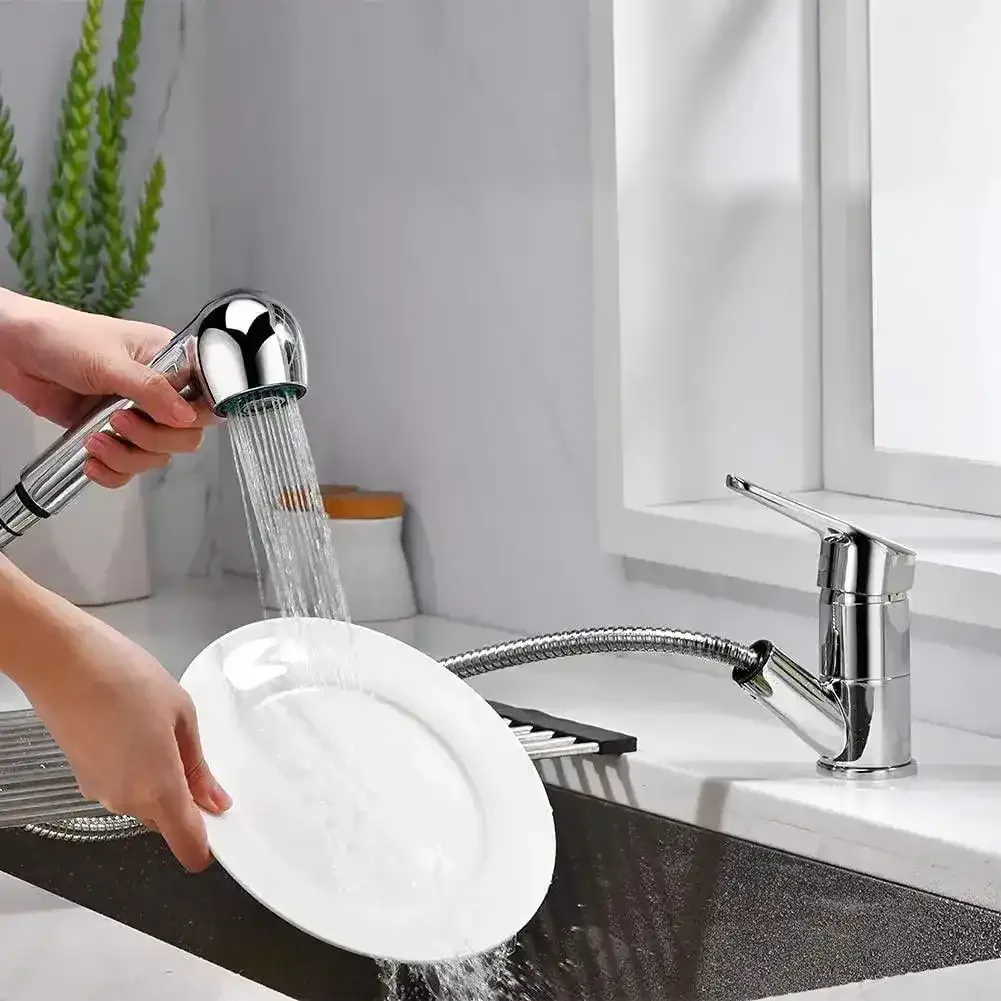 Brass Extendible Spray Kitchen Tap 360° Swivel Sink Mixer Tap Chrome - Image 3