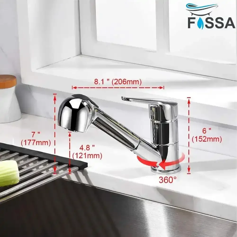 Brass Extendible Spray Kitchen Tap 360° Swivel Sink Mixer Tap Chrome - Image 5