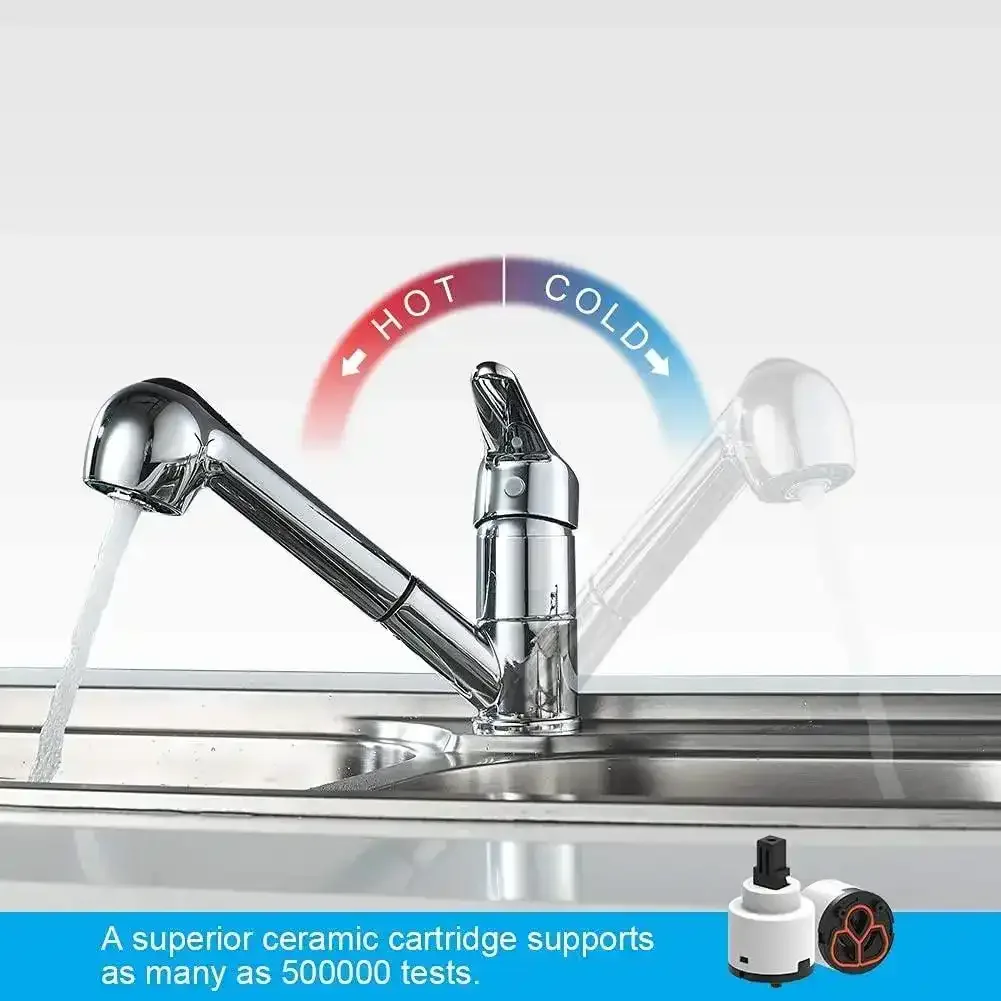 Brass Extendible Spray Kitchen Tap 360° Swivel Sink Mixer Tap Chrome - Image 6