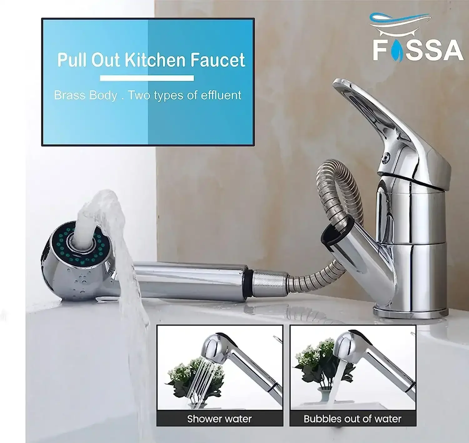 Brass Extendible Spray Kitchen Tap 360° Swivel Sink Mixer Tap Chrome - Image 9