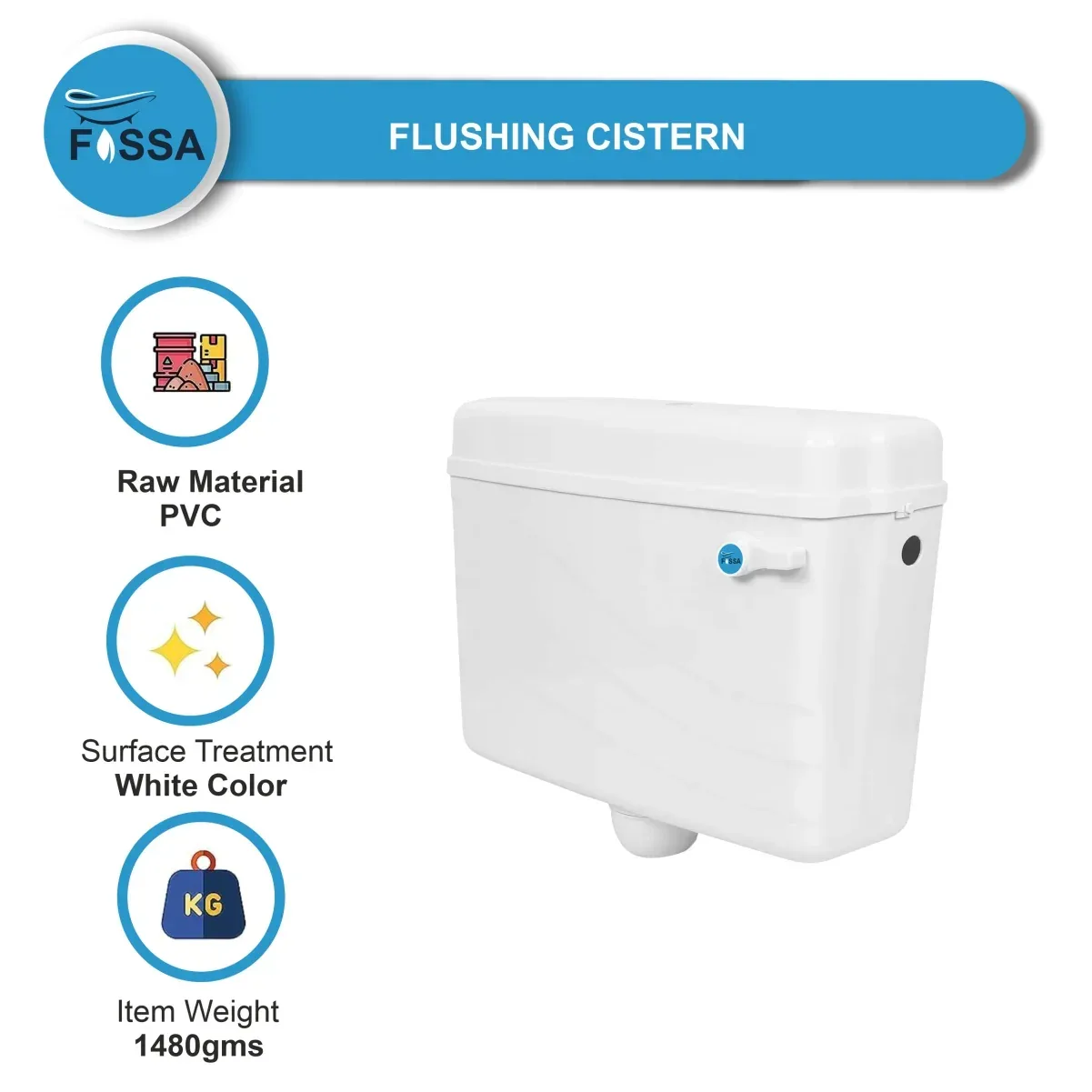 Fossa Flushing Cistern (9 Ltr) Capacity Side Handle Flush Tank White - Image 4