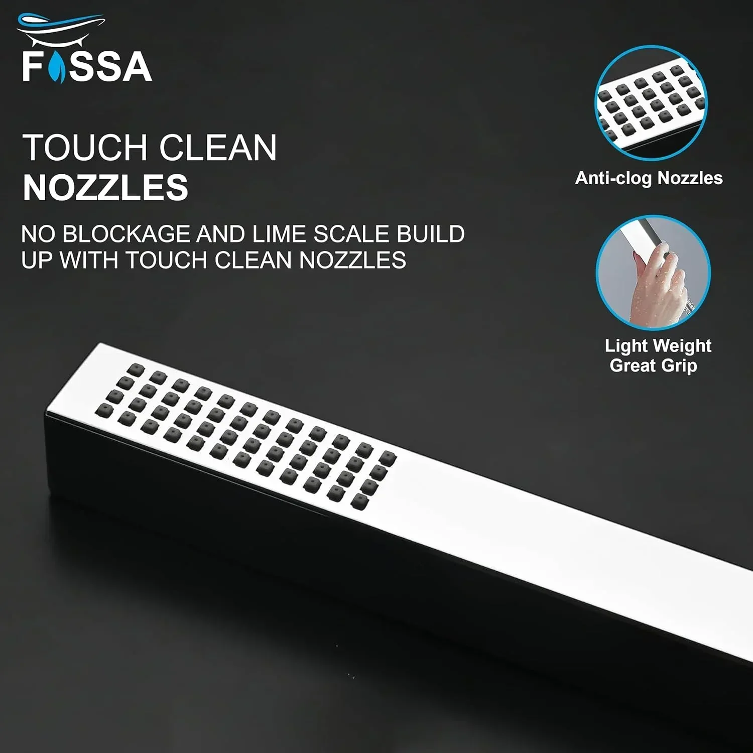 Fossa Hexa Square ABS Hand-Held Shower for Bathroom, High Pressure Shower Set Chrome Finish (Only Hand Shower) - Image 7