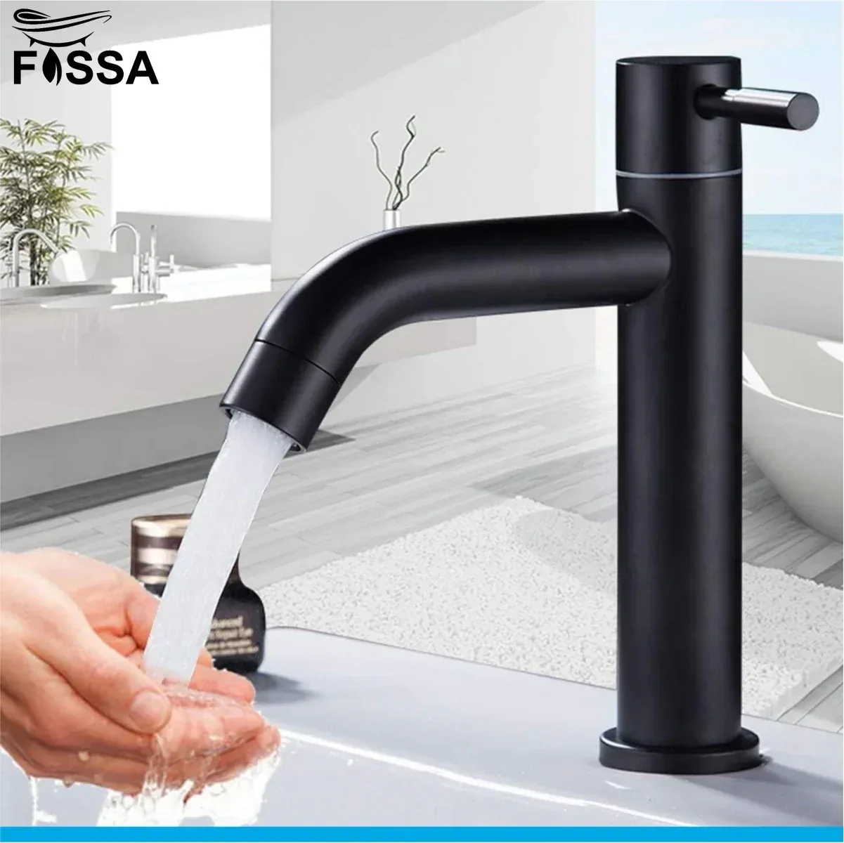Fossa kubix 9" Inch Pillar Cock Tap Faucet for Wash Basin Water Wash Basin SS-304 Pillar Tap with Black Matte Finish for Bathroom,Washbasin,Deck Mount,Table Mount - Image 6