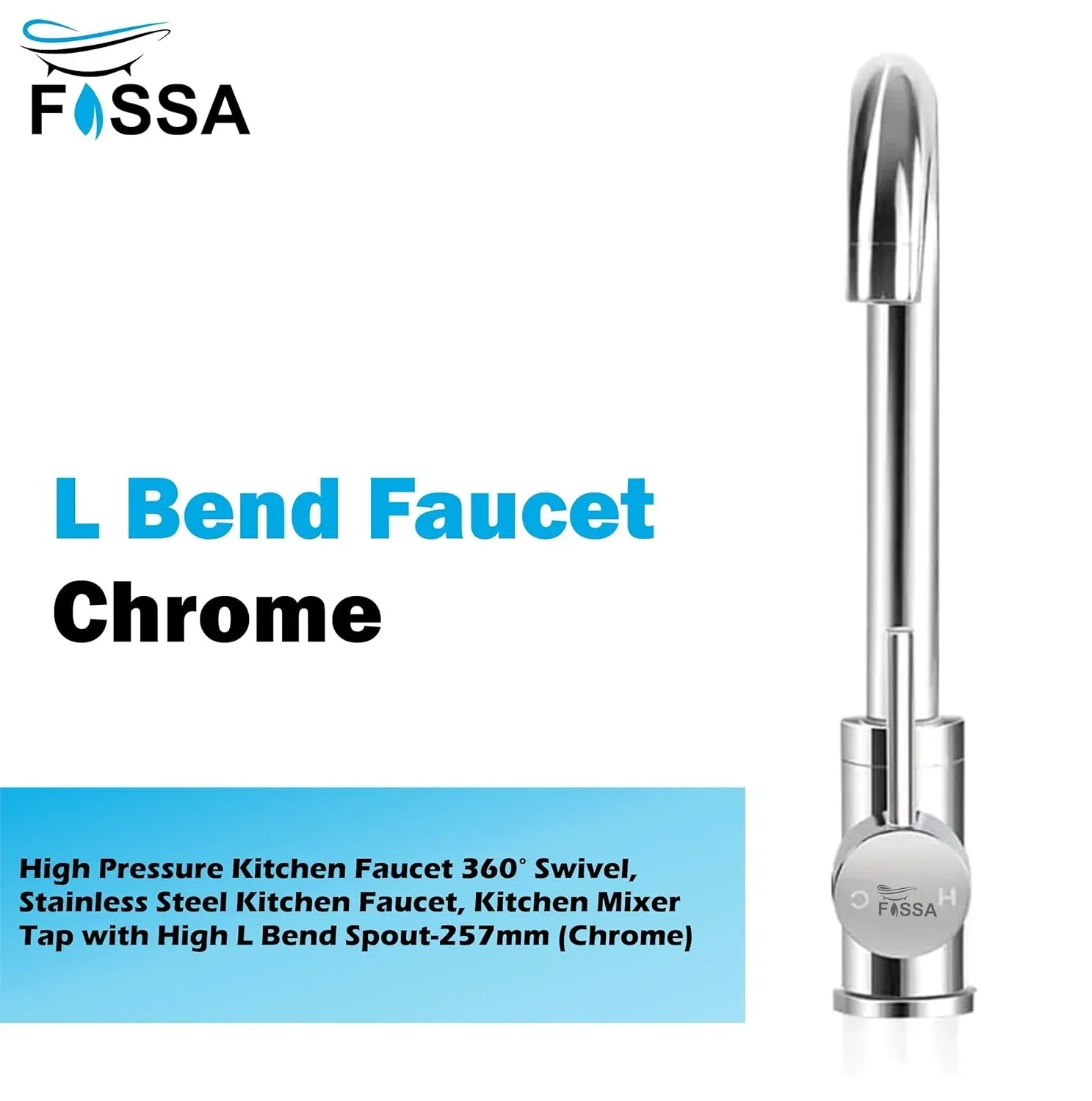Fossa L Bend Faucet Kitchen Tap, 360° Sink Mixer Taps Spray Head Rotating Faucet Water Aerator for Home Bathroom Laundry, Body Hot and Cold Switch (Chrome Finish) - Image 2