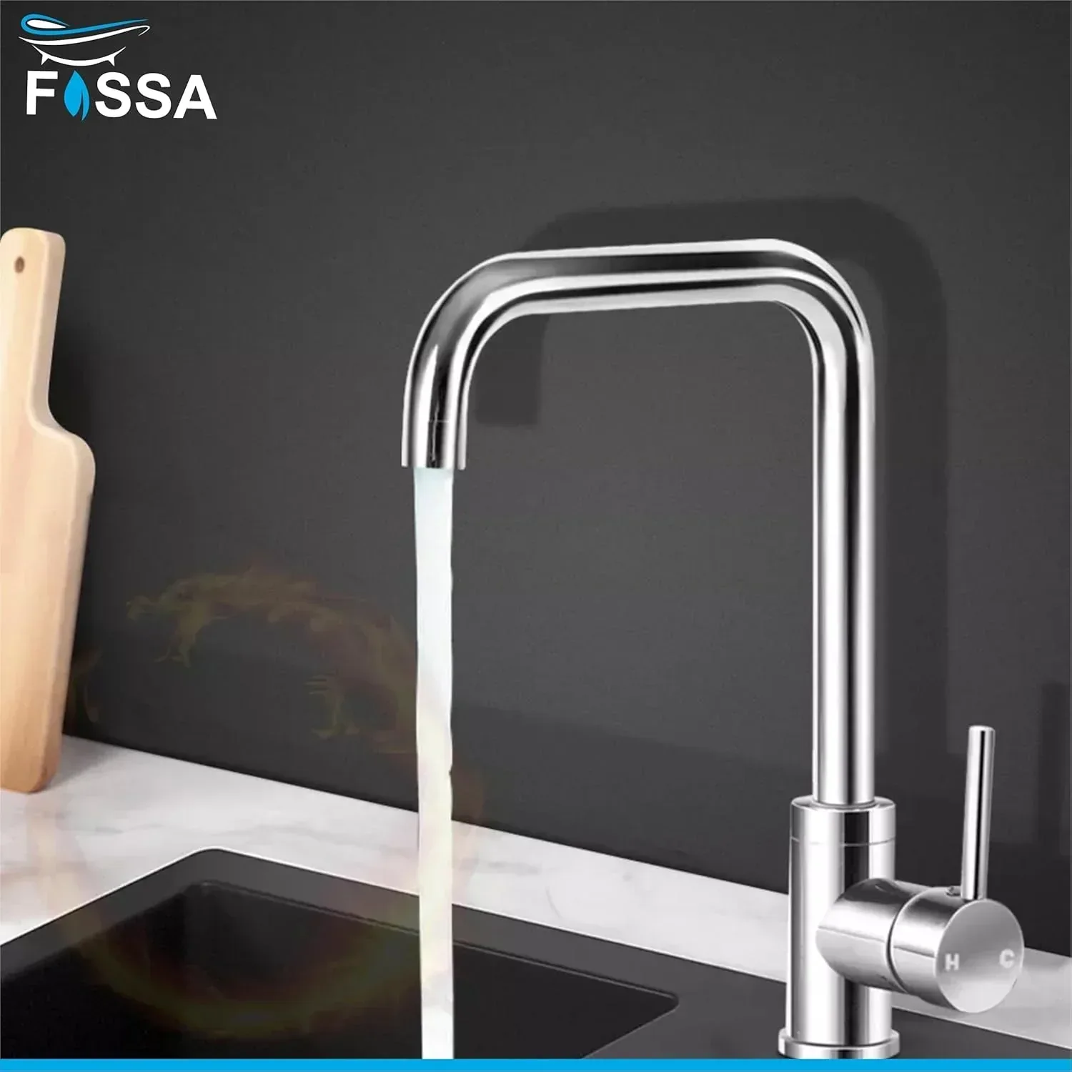 Fossa L Bend Faucet Kitchen Tap, 360° Sink Mixer Taps Spray Head Rotating Faucet Water Aerator for Home Bathroom Laundry, Body Hot and Cold Switch (Chrome Finish) - Image 5