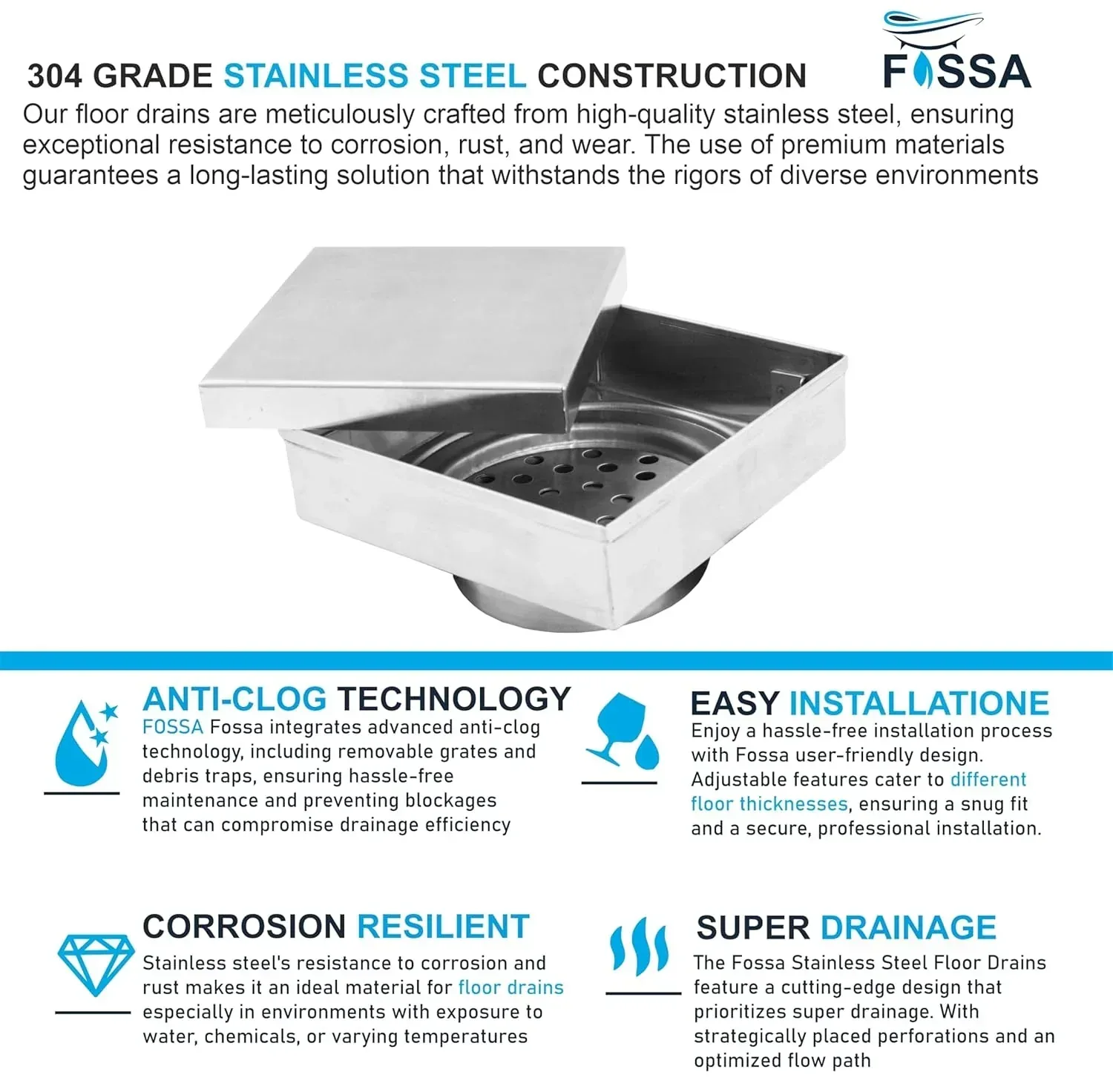 Marble Floor Drain (5 x 5 Inches) 304-Grade Stainlees Steel - Image 3