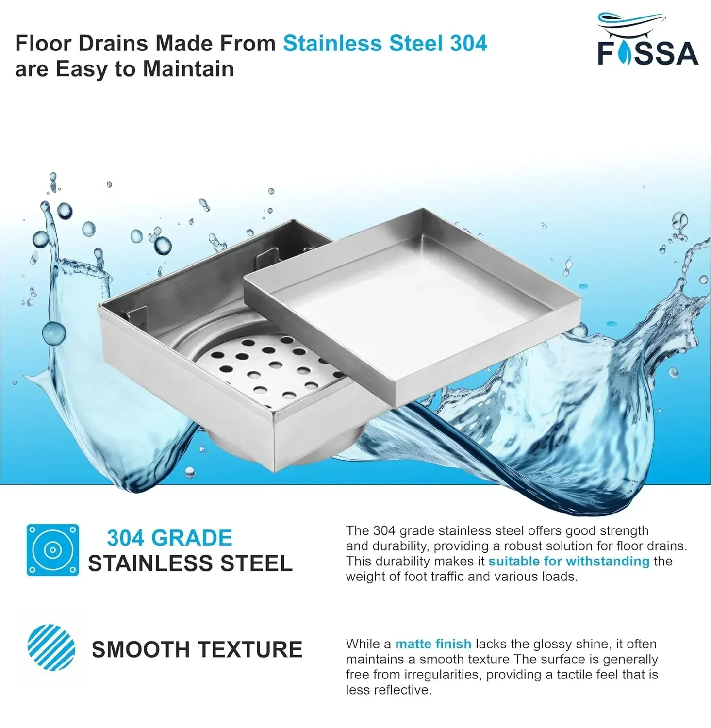 Marble Floor Drain (5 x 5 Inches) 304-Grade Stainlees Steel - Image 4