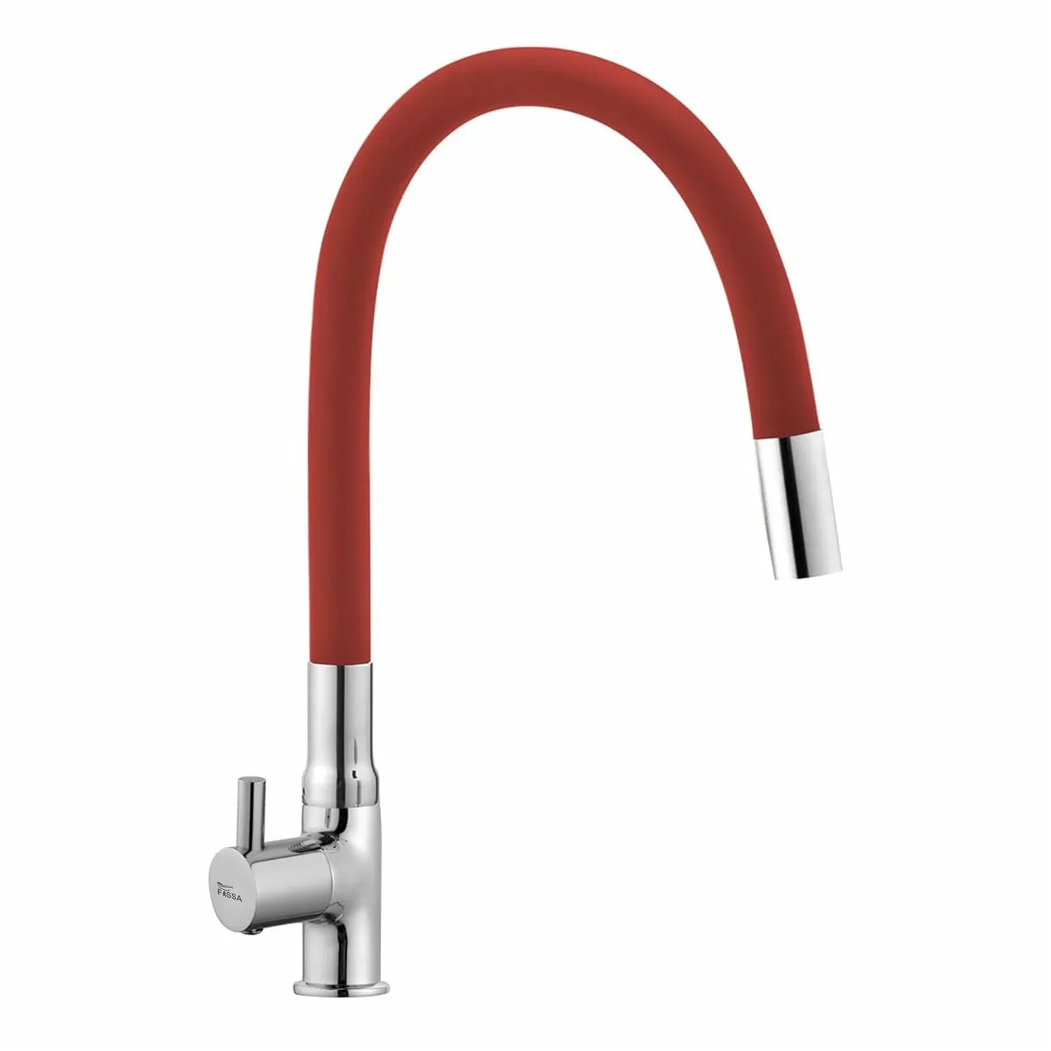 20-Inch Swan Neck Kitchen Faucet with 360° Rotatable Flexible Spout, Chrome Finish (Red Silicone)