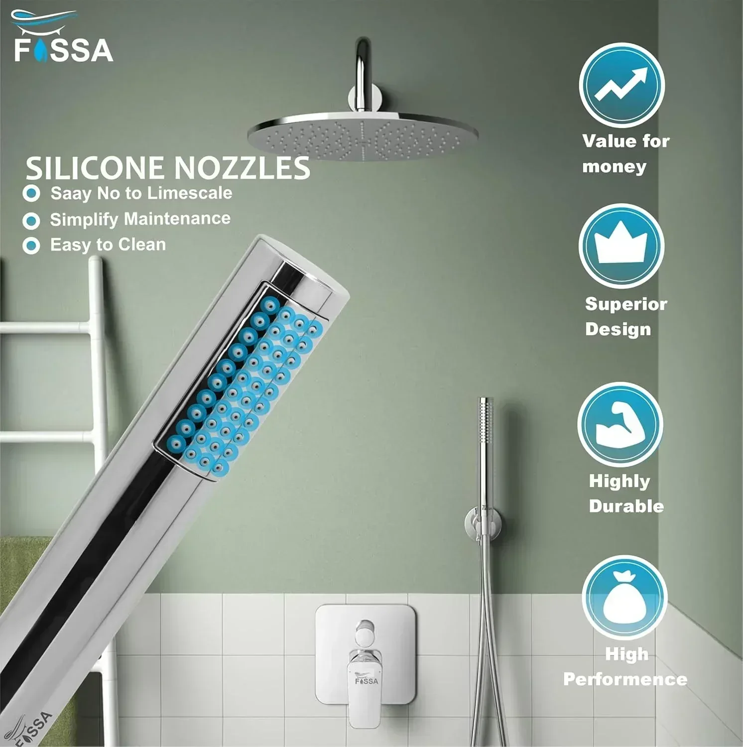 Peak Abs Chrome Finish Hand Shower With 1.5 Meter 304- Grade Stainless Steel Hose Pipe & Hook - Image 4