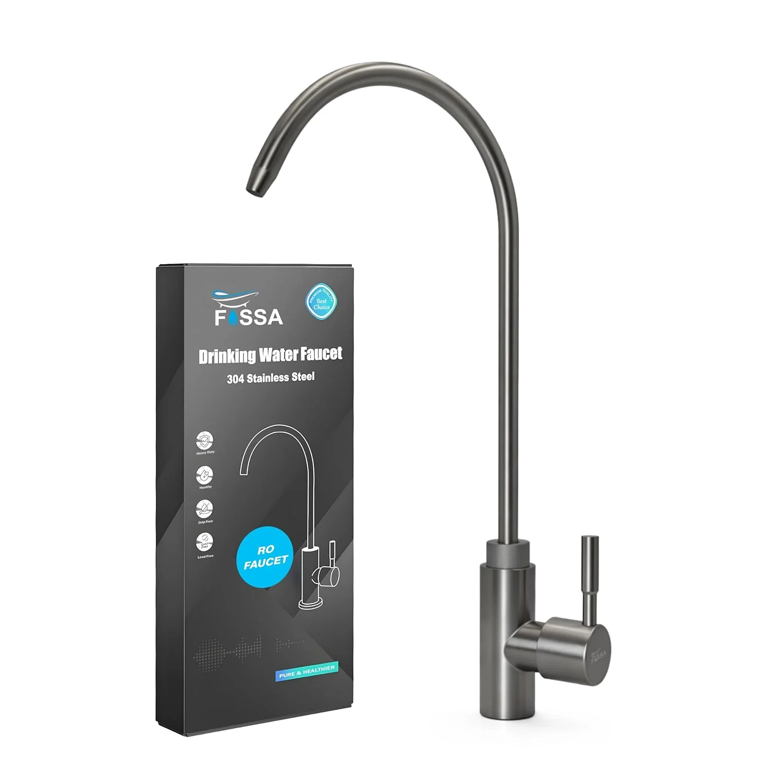 Fossa RO Tap Kitchen Water Filter Faucet - Lead-Free, 360° Swivel Grey