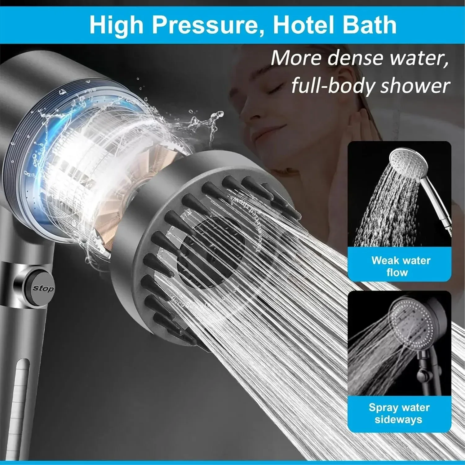 Snow 3 Modes ABS Black Finish Hand Shower Only - Image 3