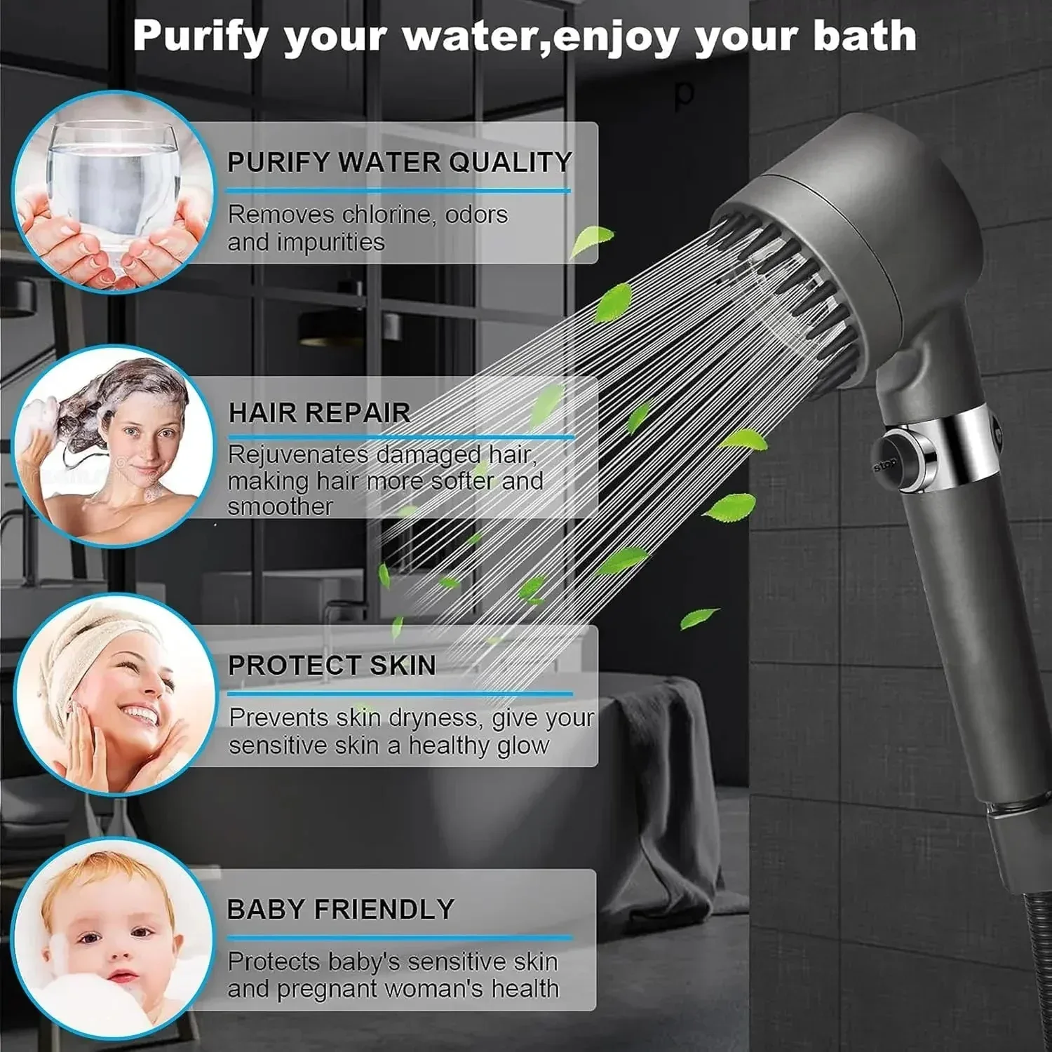 Snow 3 Modes ABS Black Finish Hand Shower Only - Image 6