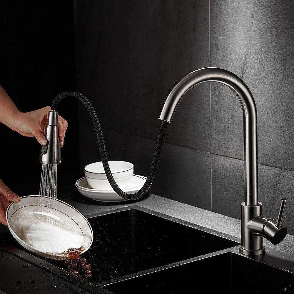 Fossa Stainless Steel Pull-Down Kitchen Mixer Tap – Silver - Image 2