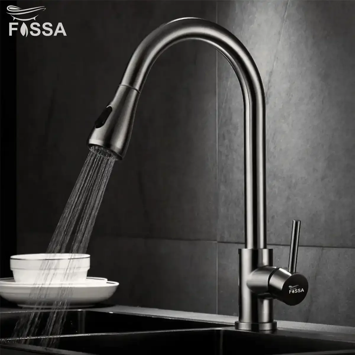 Fossa Stainless Steel Pull-Down Kitchen Mixer Tap – Silver - Image 5