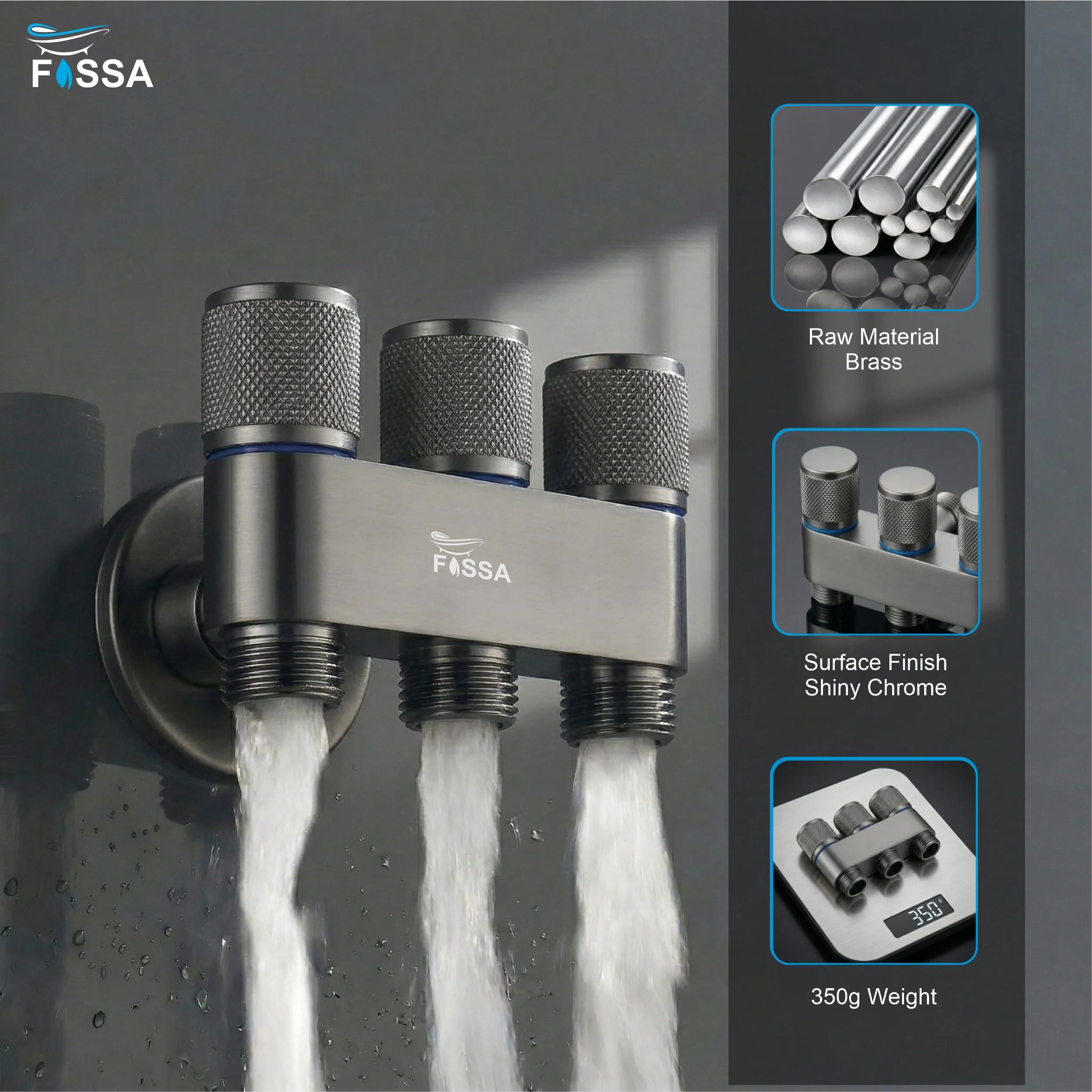 Galaxy 3  Way Grey  Stainless Steel Laundry Angle Valve With Nozzle - Image 7