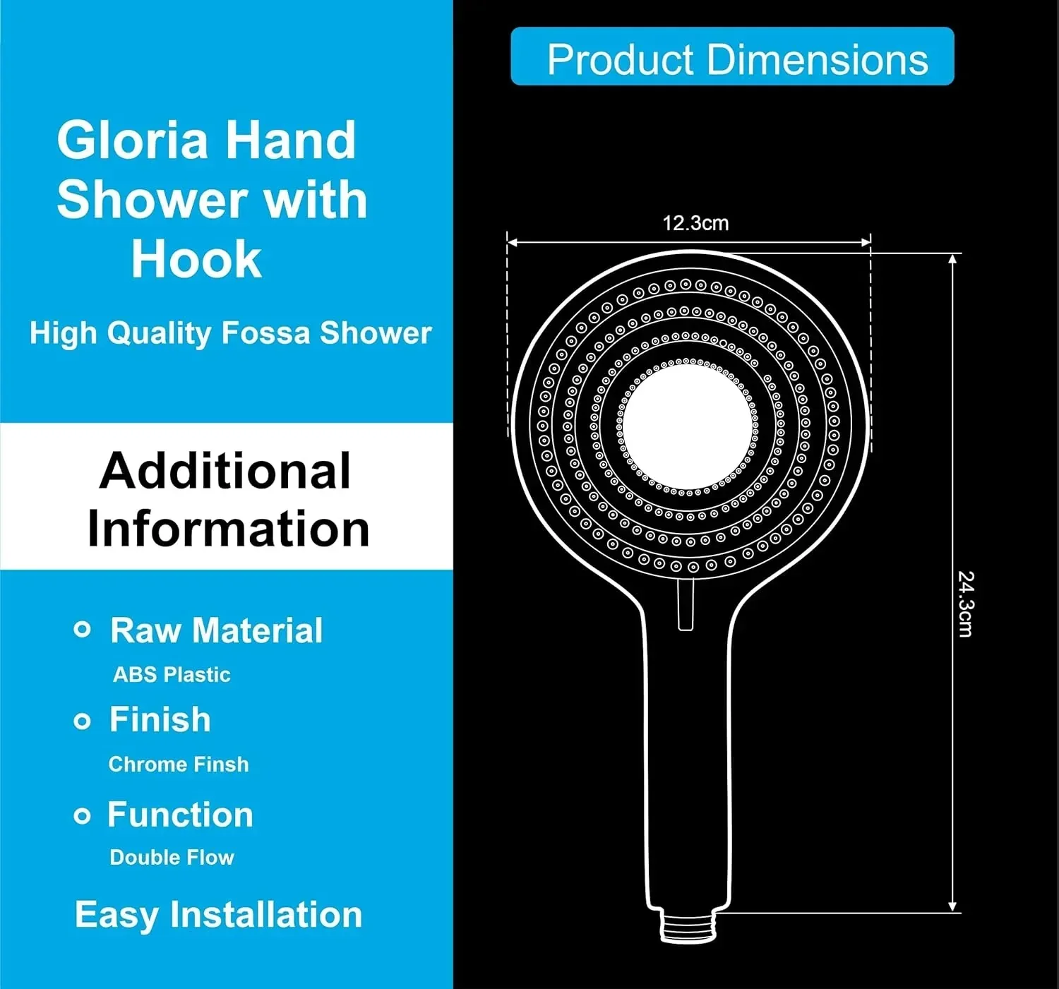 Gloria Hand Shower – High Pressure, 2 Spray Modes, Chrome Finish - Image 2