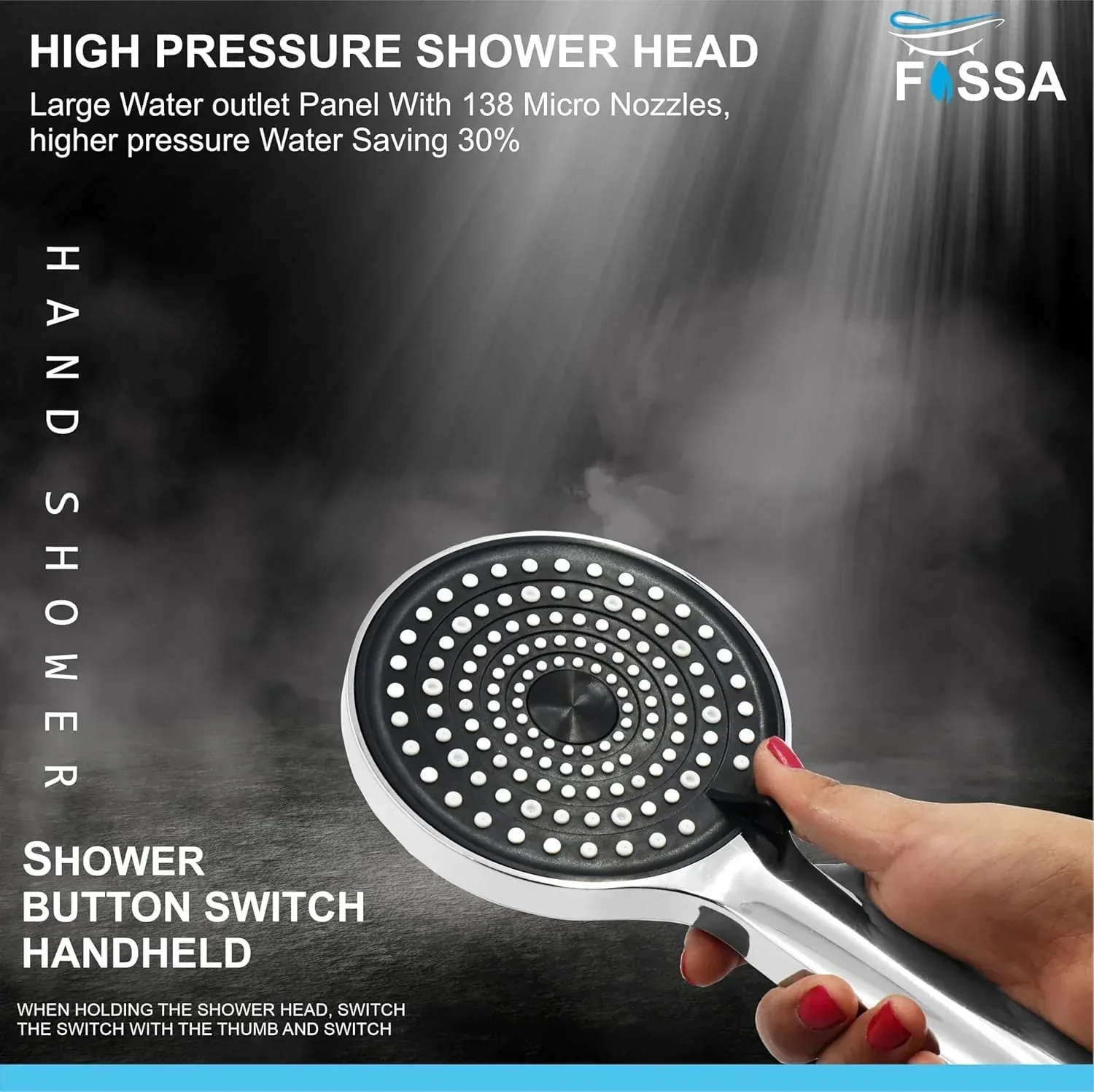 Gloria Hand Shower – High Pressure, 2 Spray Modes, Chrome Finish - Image 3